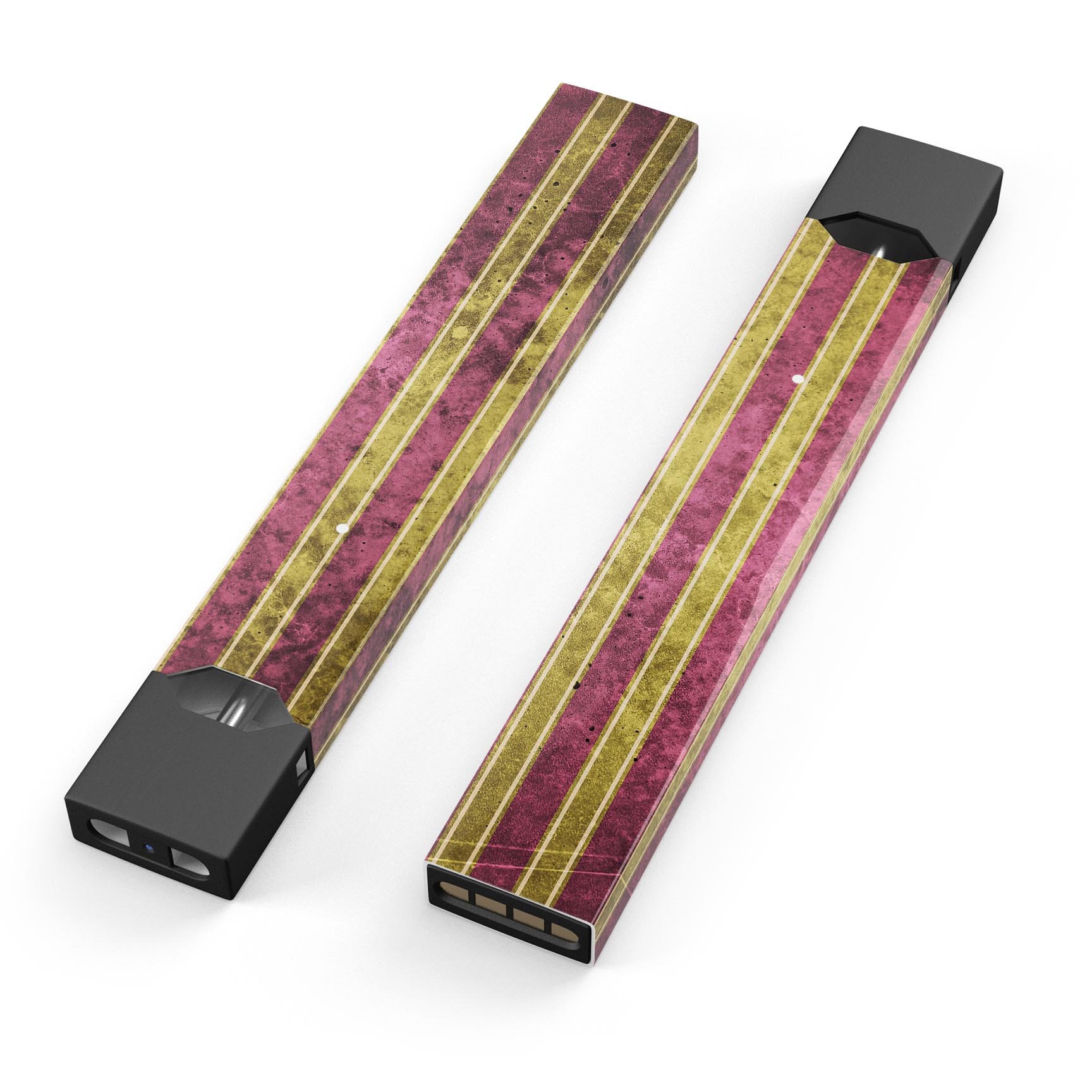 Antique Maroon and Mustard Vertical Stripes decal for JUUL device, showcasing vibrant colors and a sleek design.