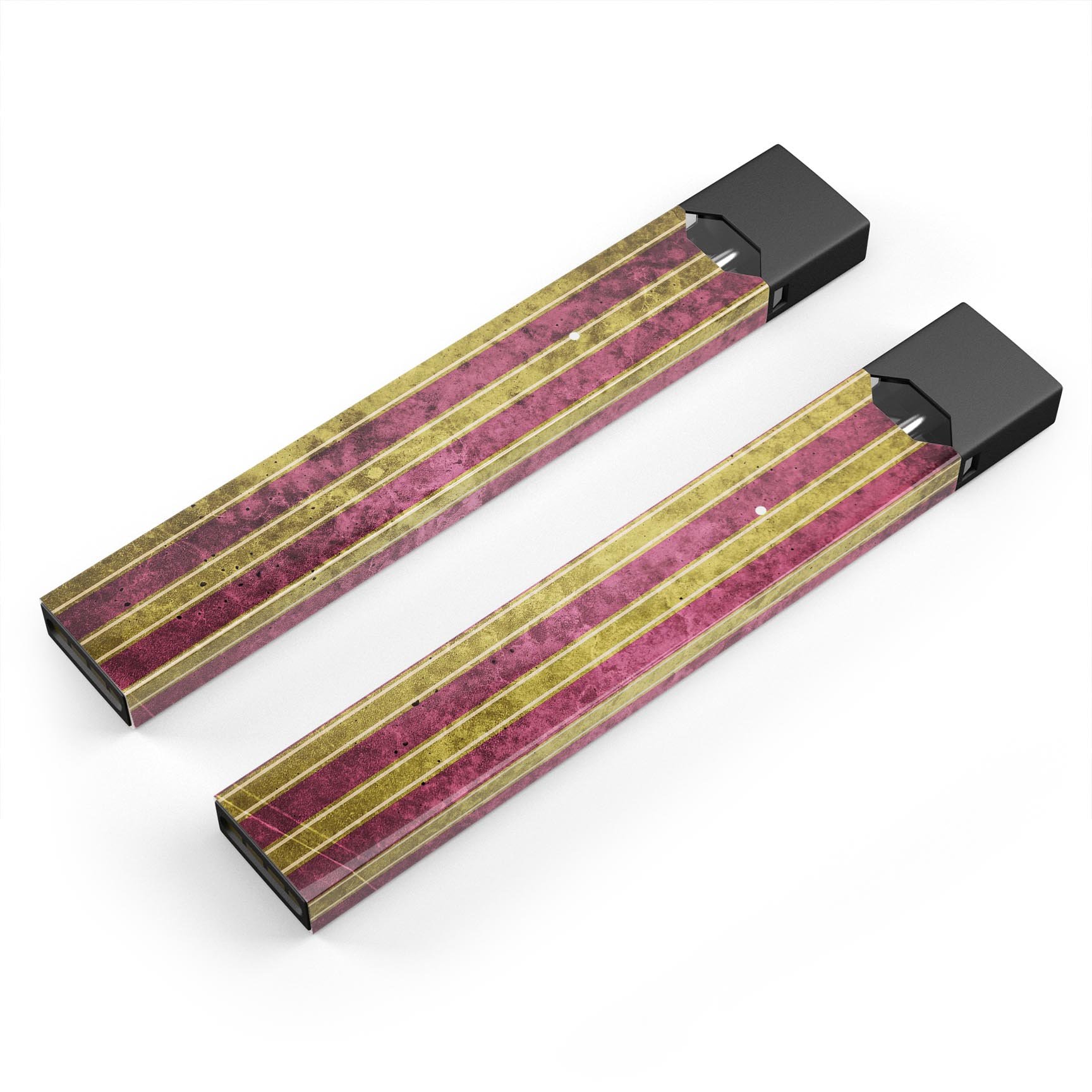Antique Maroon and Mustard Vertical Stripes decal for JUUL device, showcasing vibrant colors and a sleek design.