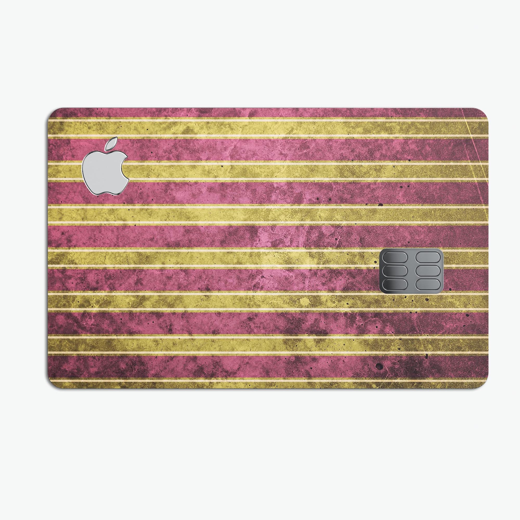 Antique Maroon and Mustard Vertical Stripes decal for Apple Card, showcasing a stylish design with premium vinyl material.