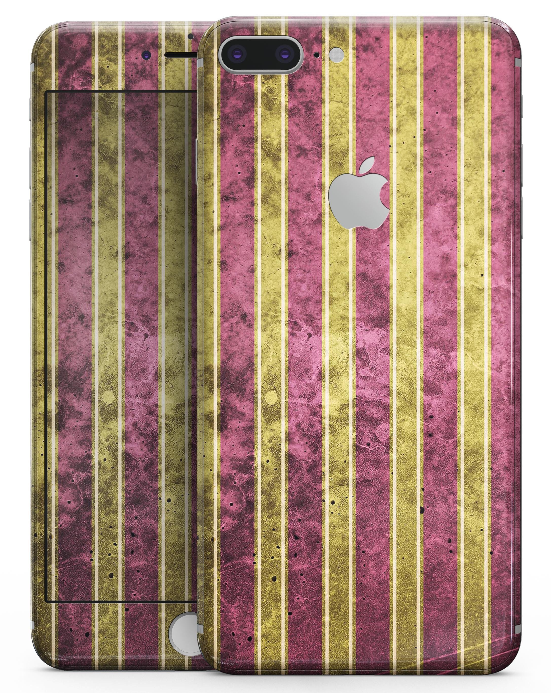 Antique Maroon and Mustard Vertical Stripes skin for iPhone 8 and 8 Plus, showcasing a stylish design with vertical stripes.