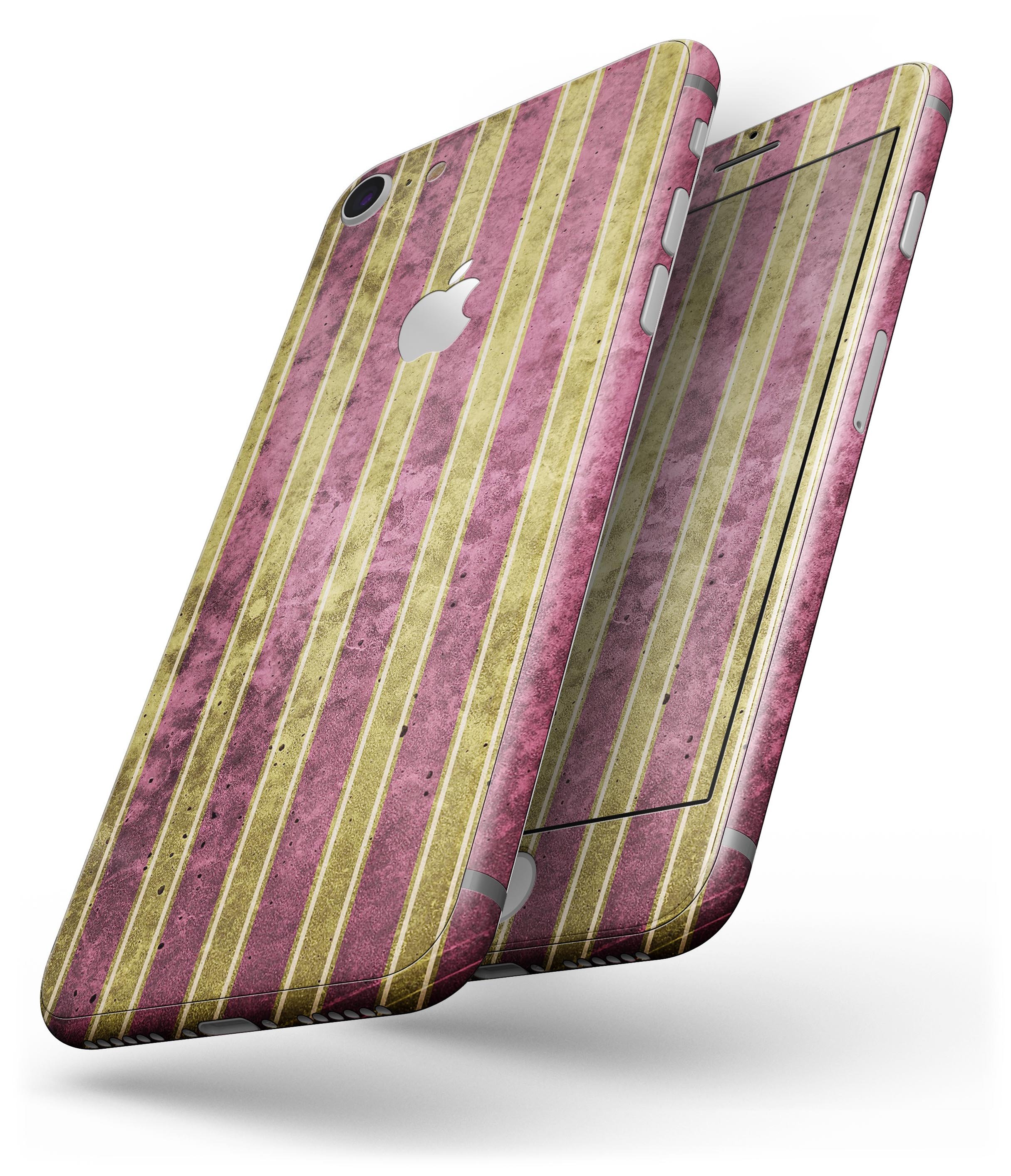 Antique Maroon and Mustard Vertical Stripes skin for iPhone 8 and 8 Plus, showcasing a stylish design with vertical stripes.