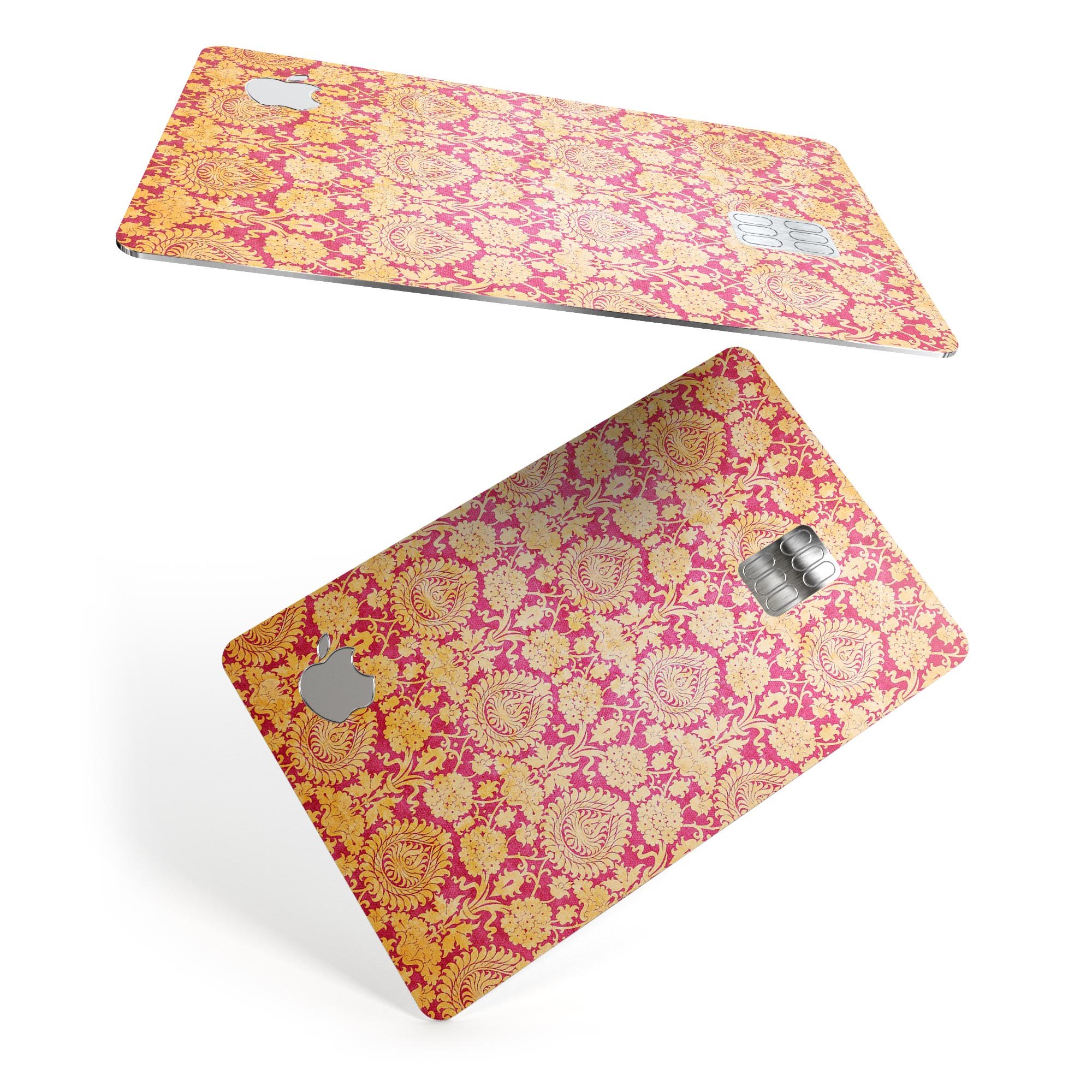 Antique Red and Orange Cauliflower Damask Pattern skin for Apple Card, showcasing intricate design and premium quality.