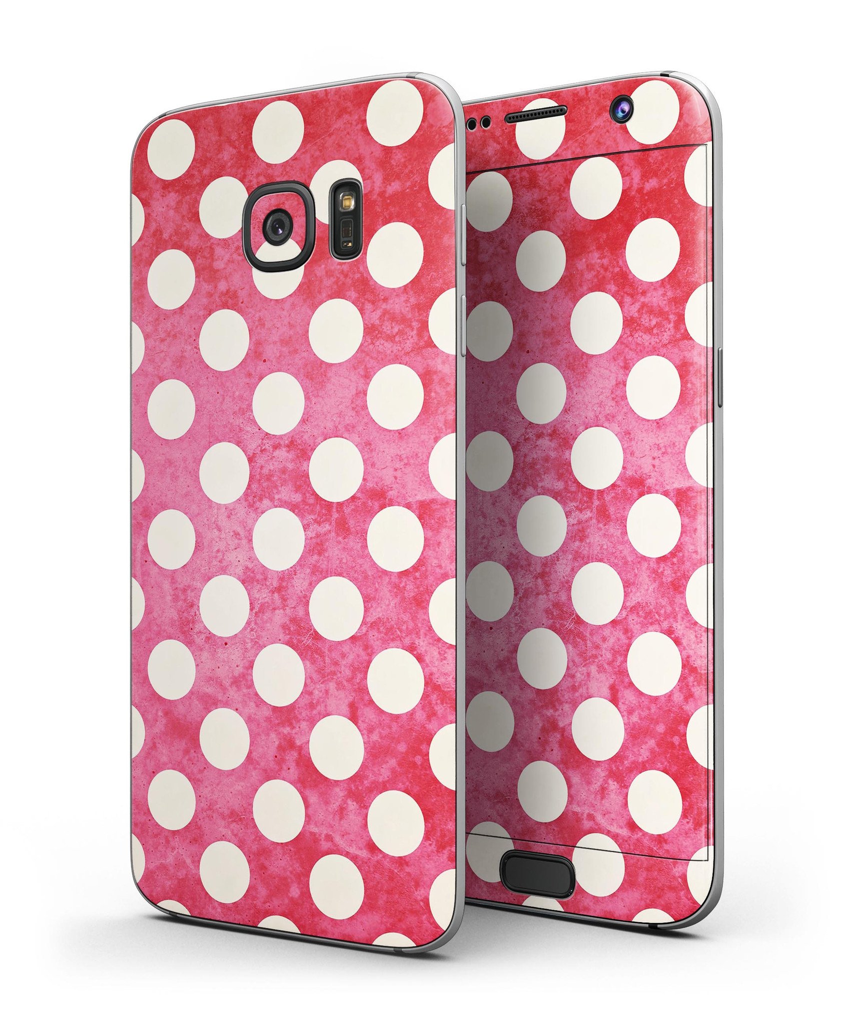 Antique Red and White Polkadot Skin-Kit for Samsung Galaxy S7 and S7 Edge, showcasing vibrant polkadot design and premium vinyl material.