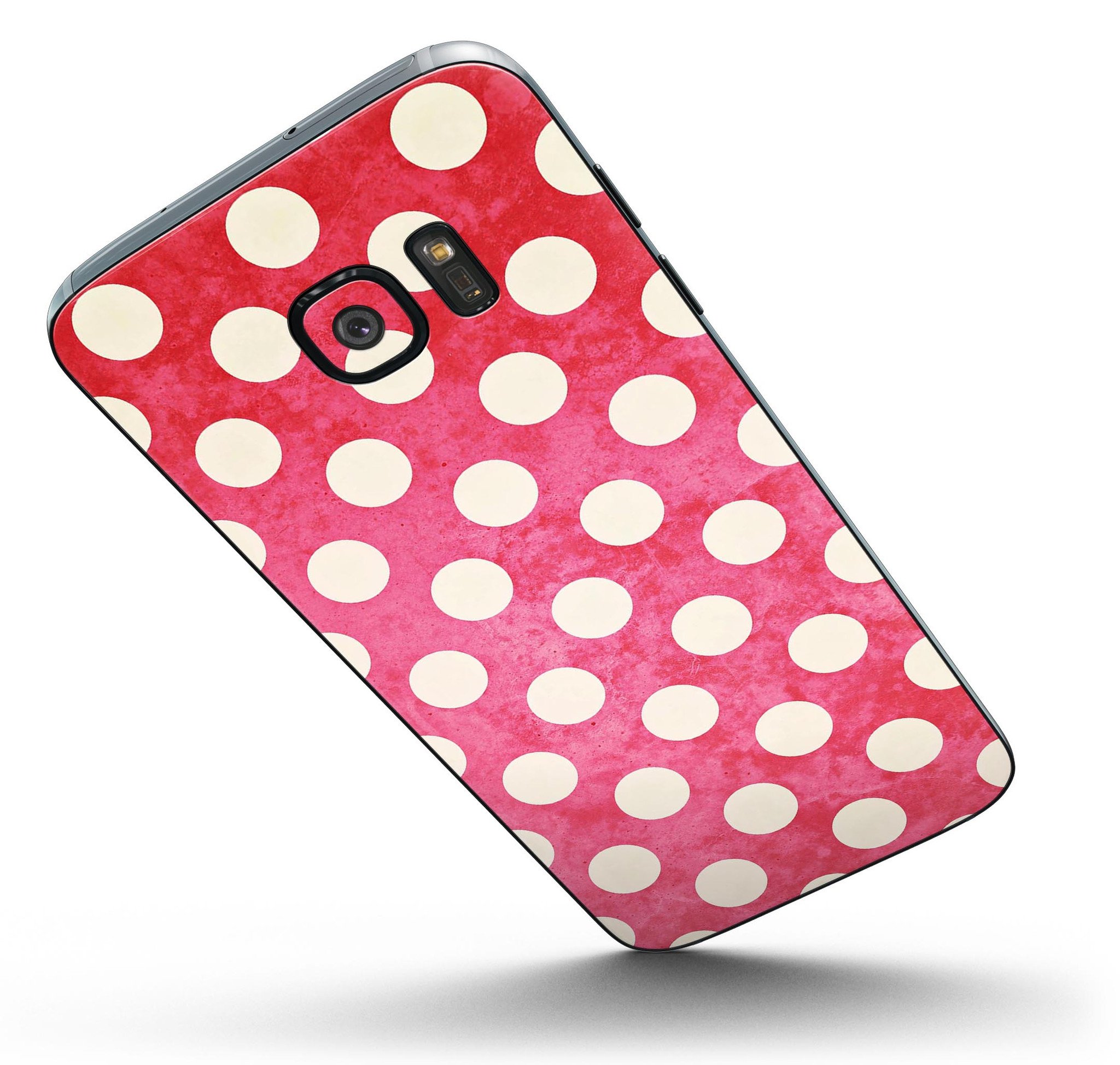 Antique Red and White Polkadot Skin-Kit for Samsung Galaxy S7 and S7 Edge, showcasing vibrant polkadot design and premium vinyl material.