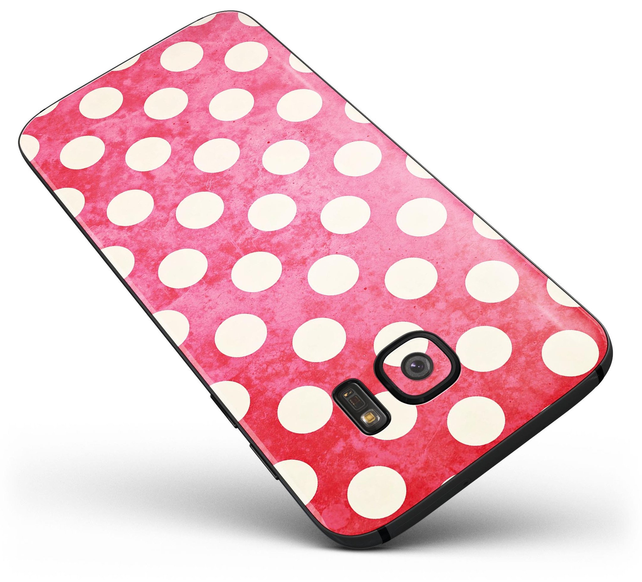 Antique Red and White Polkadot Skin-Kit for Samsung Galaxy S7 and S7 Edge, showcasing vibrant polkadot design and premium vinyl material.