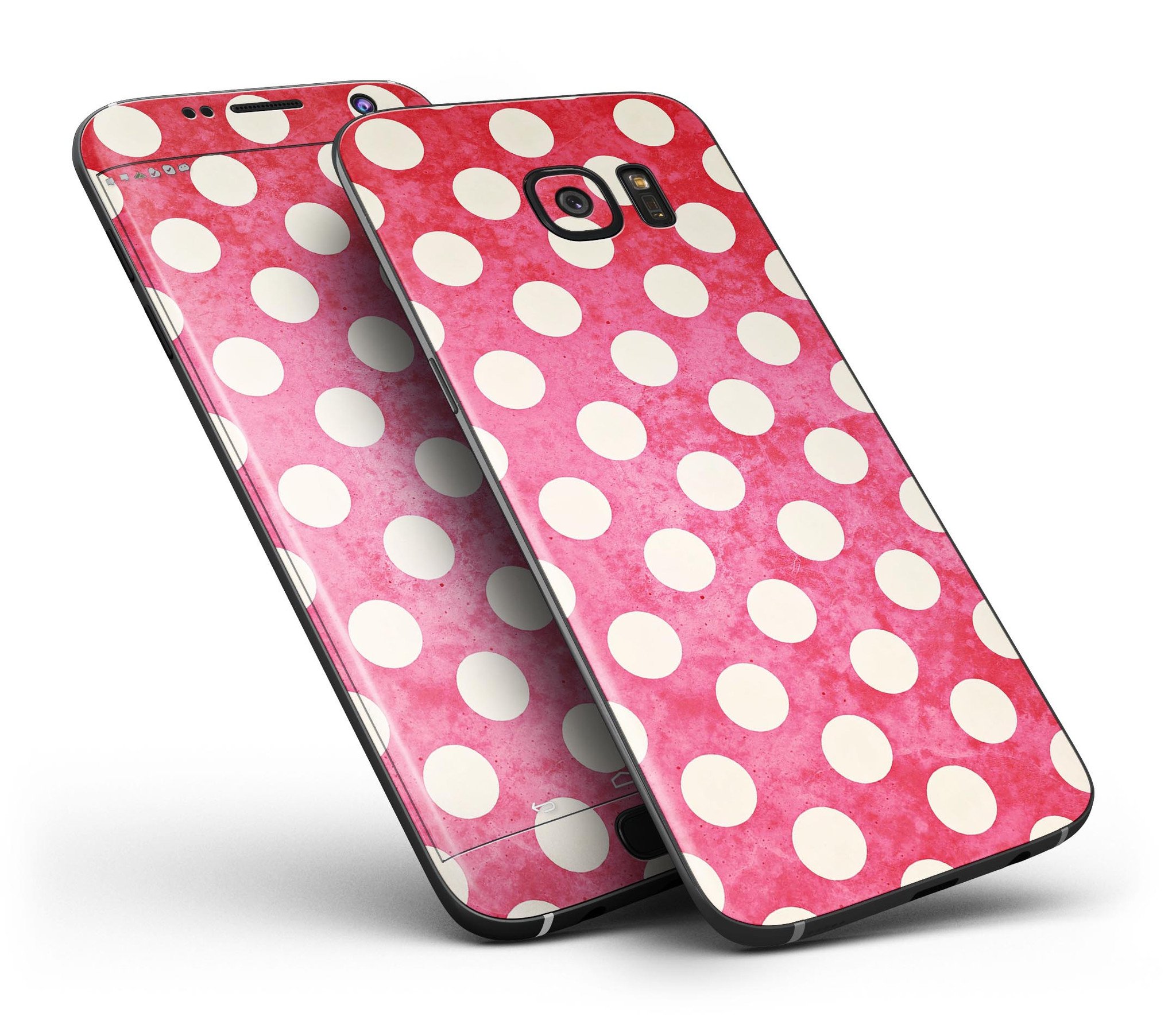 Antique Red and White Polkadot Skin-Kit for Samsung Galaxy S7 and S7 Edge, showcasing vibrant polkadot design and premium vinyl material.