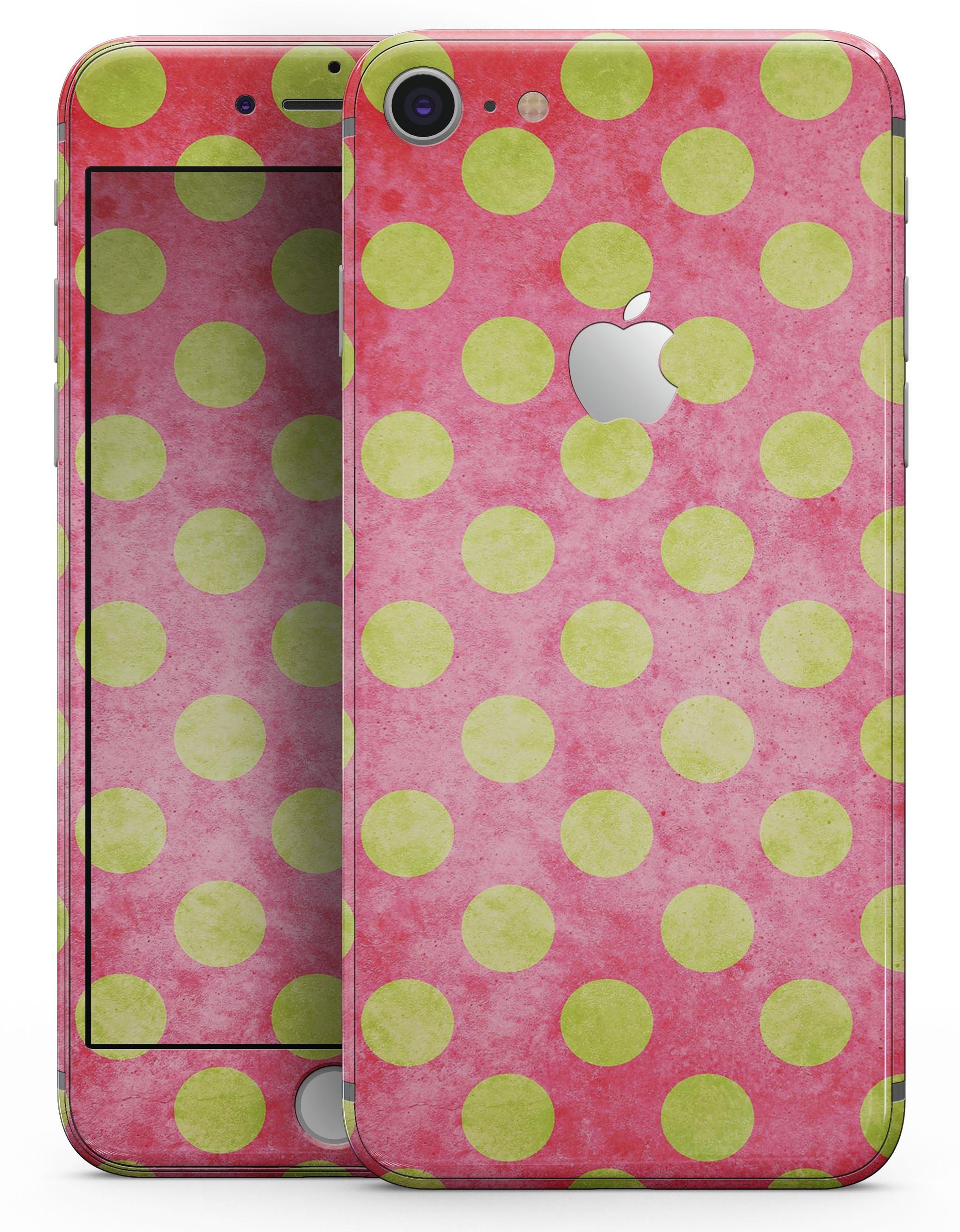 Antique Red and Yellow Polkadot Skin-kit for iPhone 8 and 8 Plus, showcasing vibrant colors and unique pattern.