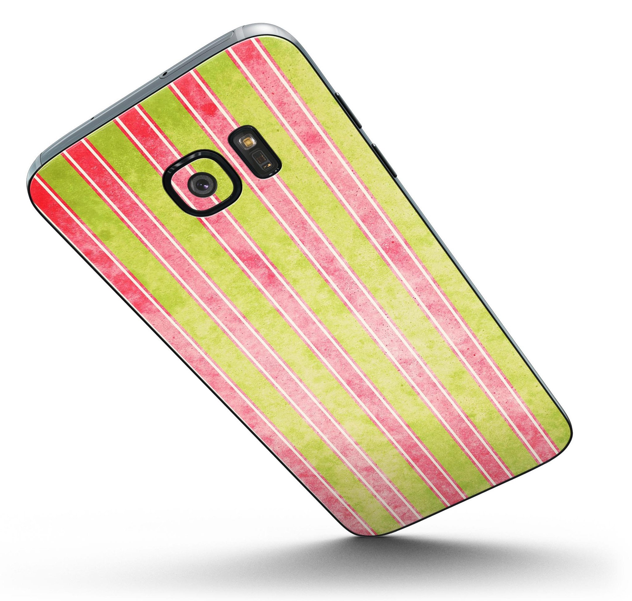 Antique Red and Yellow Vertical Stripes Skin-Kit for Samsung Galaxy S7/S7 Edge, showcasing vibrant colors and precision fit.