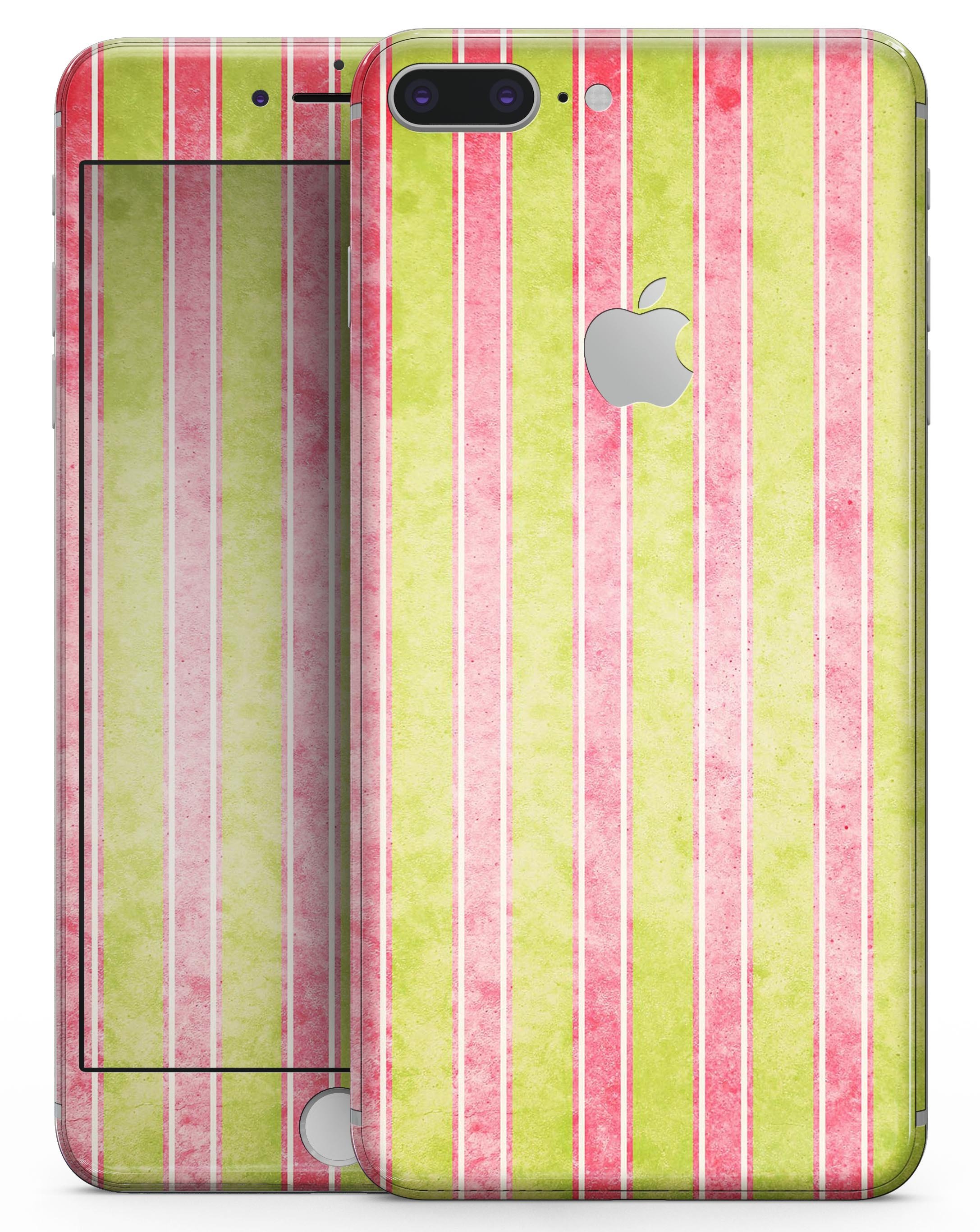 Antique Red and Yellow Vertical Stripes skin for iPhone 8 or 8 Plus, showcasing vibrant colors and a sleek design.
