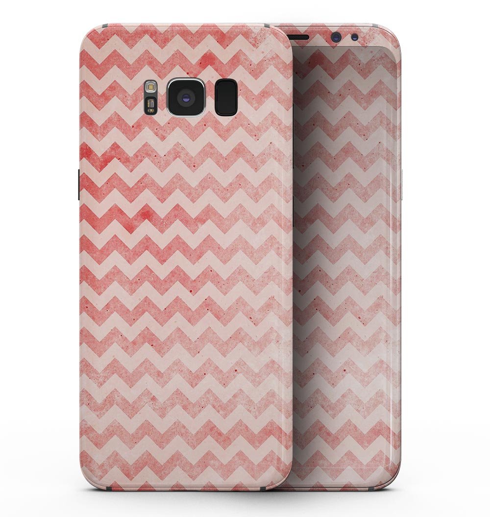 Antique Red Blush Chevron Pattern skin for Samsung Galaxy S8, showcasing vibrant colors and precise cutouts for buttons and ports.