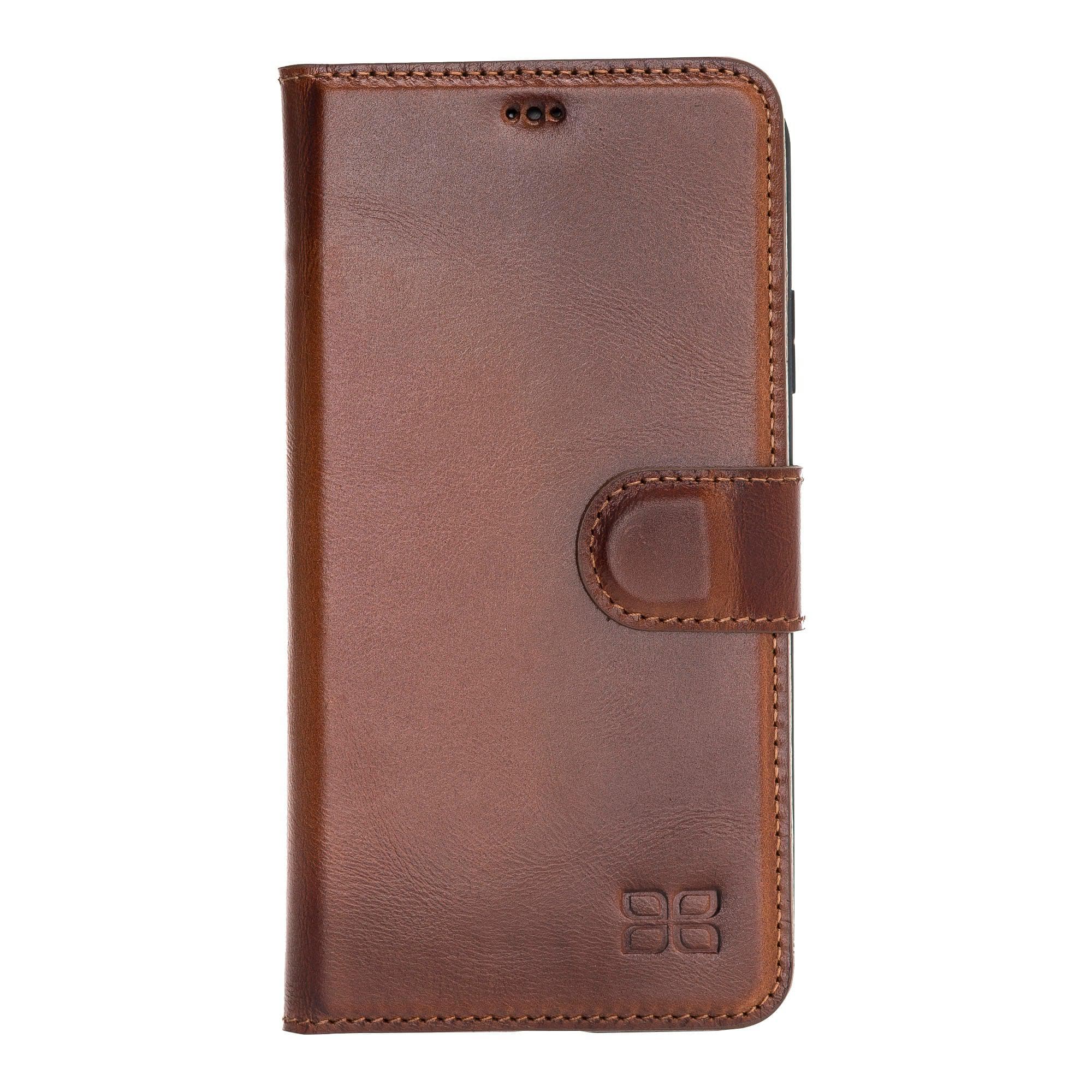 Apple iPhone 11 Series Detachable Leather Wallet Case in black, showcasing its sleek design and card slots.