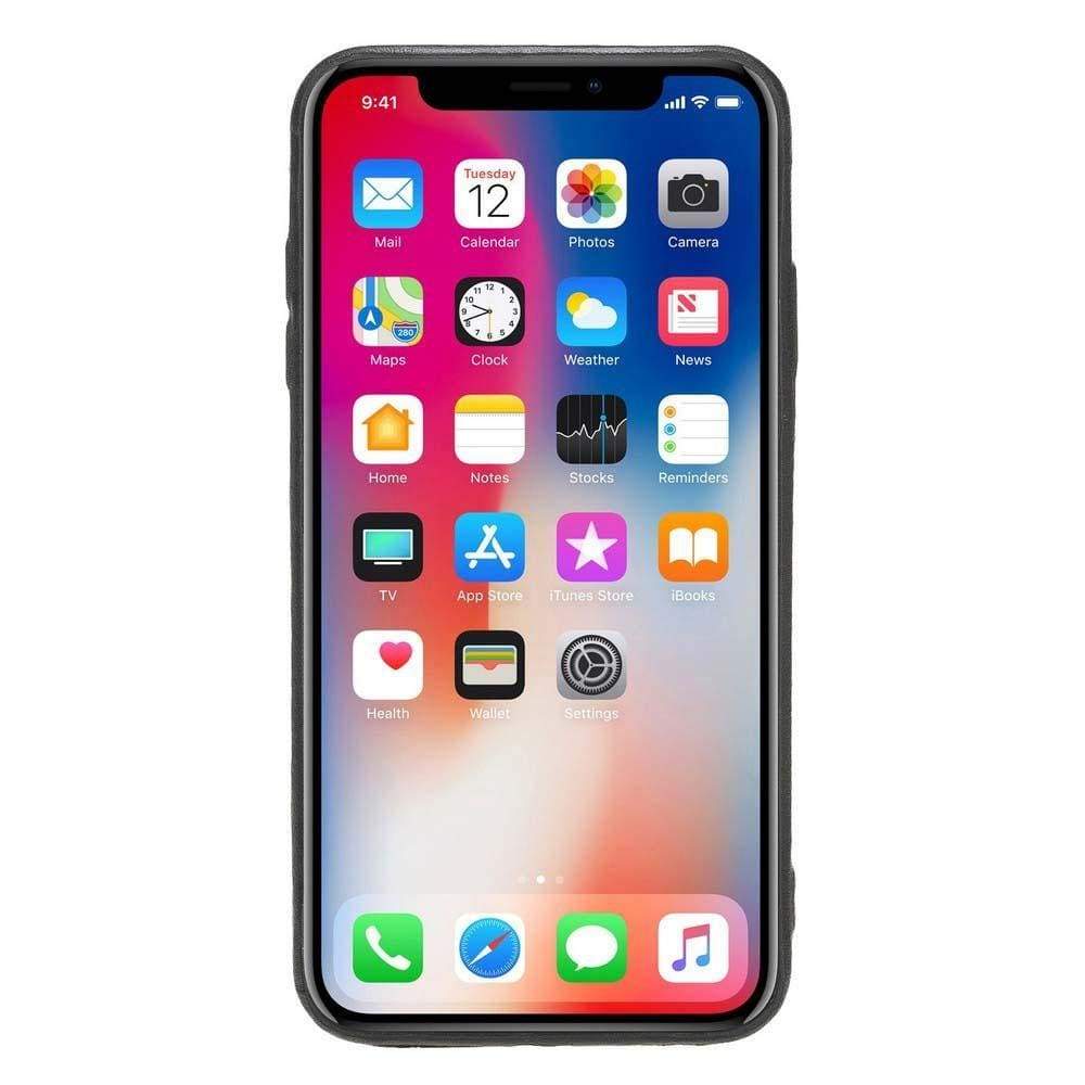 Apple iPhone X Series Leather Ultra Cover in black with credit card slots, showcasing its elegant design and high-quality leather material.