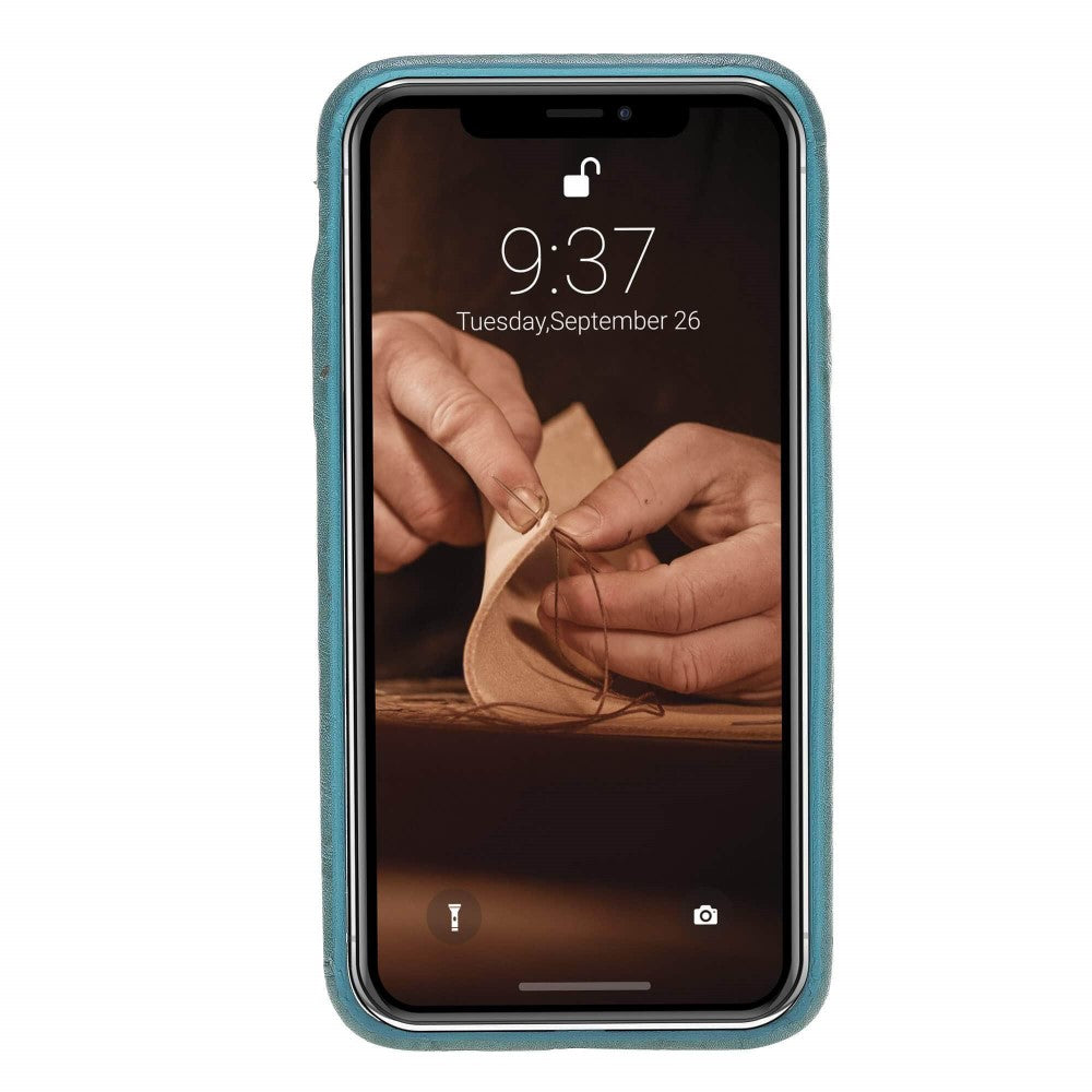 Apple iPhone X Series Leather Ultra Cover in black with credit card slots, showcasing its elegant design and high-quality leather material.
