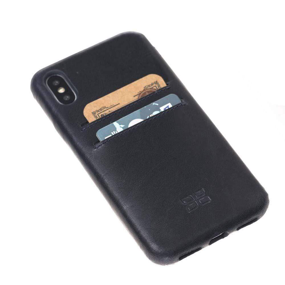 Apple iPhone X Series Leather Ultra Cover in black with credit card slots, showcasing its elegant design and high-quality leather material.