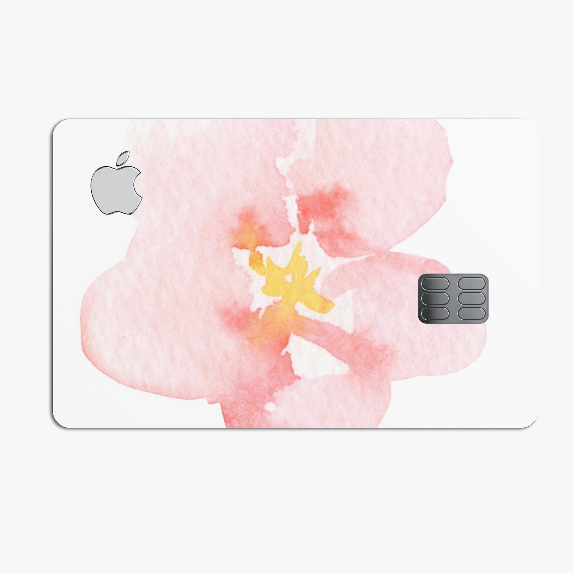 Apricot Watercolor Hibiscus decal skin for Apple Card, showcasing vibrant colors and a protective design.