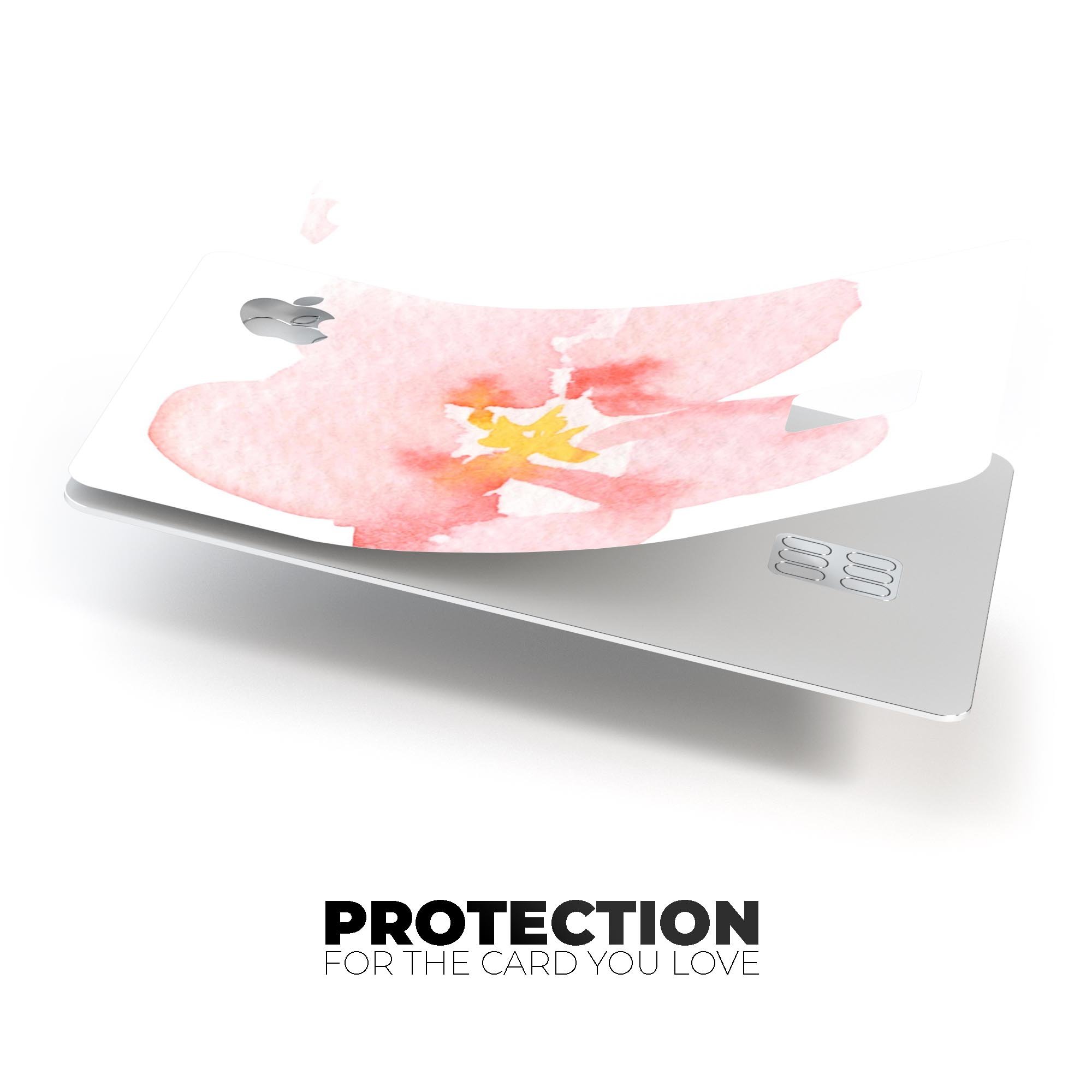 Apricot Watercolor Hibiscus decal skin for Apple Card, showcasing vibrant colors and a protective design.