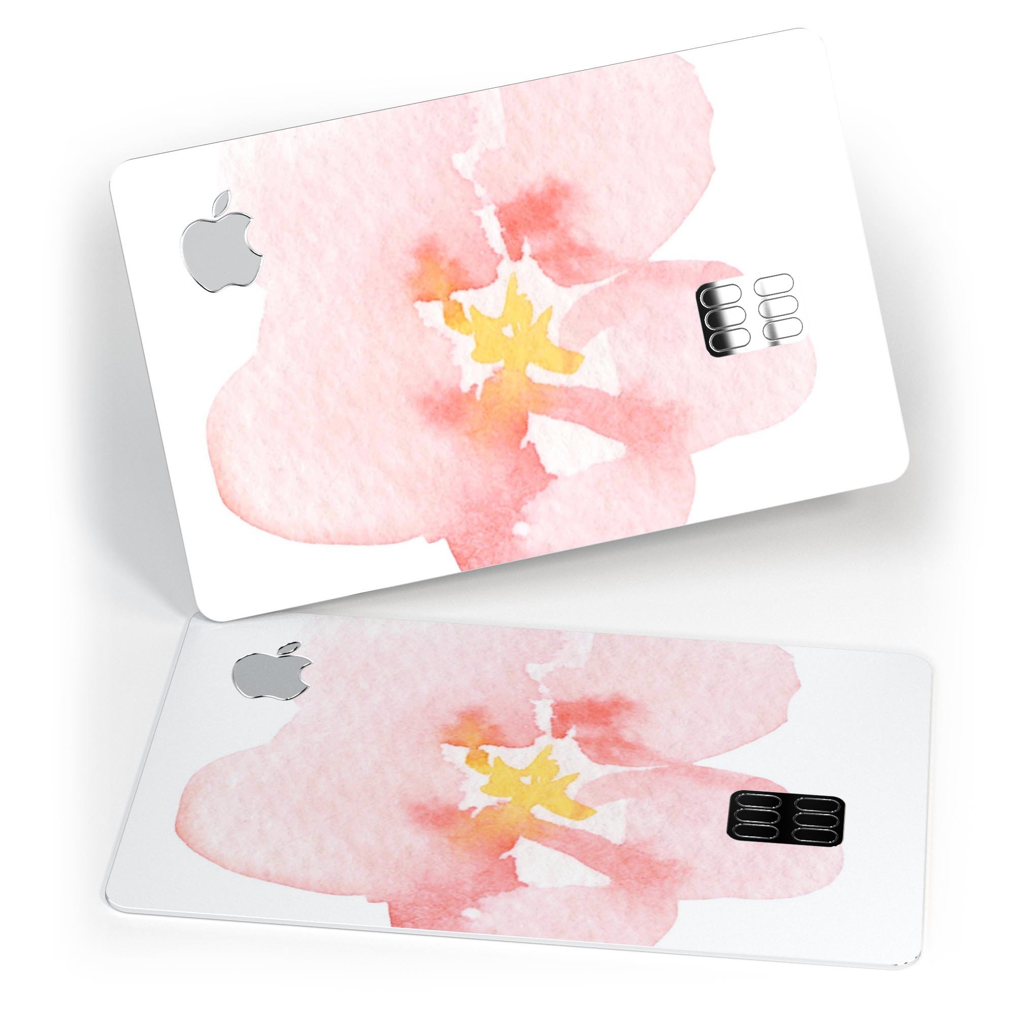 Apricot Watercolor Hibiscus decal skin for Apple Card, showcasing vibrant colors and a protective design.