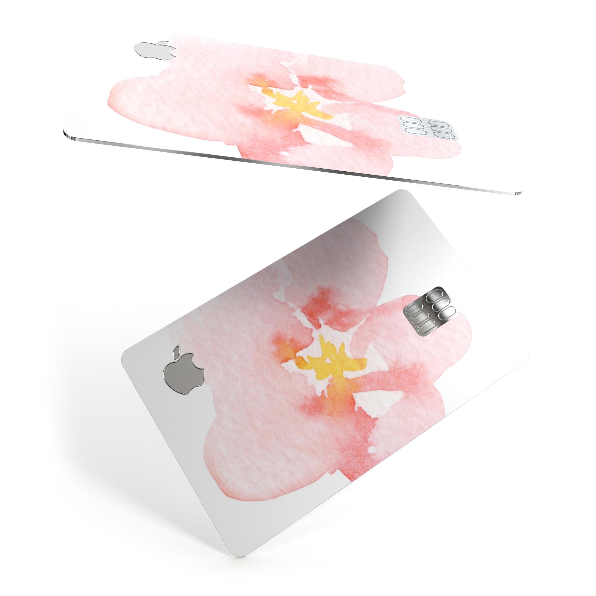 Apricot Watercolor Hibiscus decal skin for Apple Card, showcasing vibrant colors and a protective design.