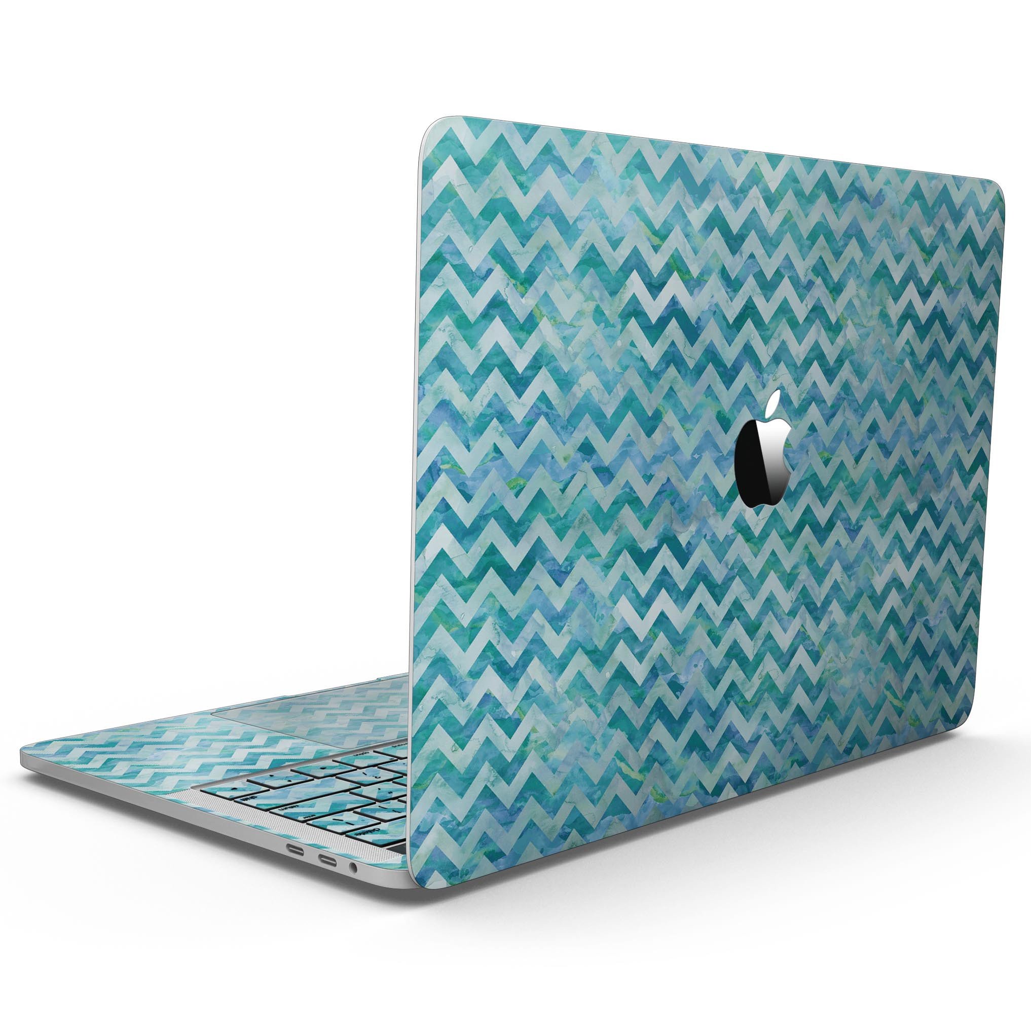 Aqua Basic Watercolor Chevron Pattern skin for 13" MacBook Pro without Touch Bar, showcasing vibrant colors and unique design.