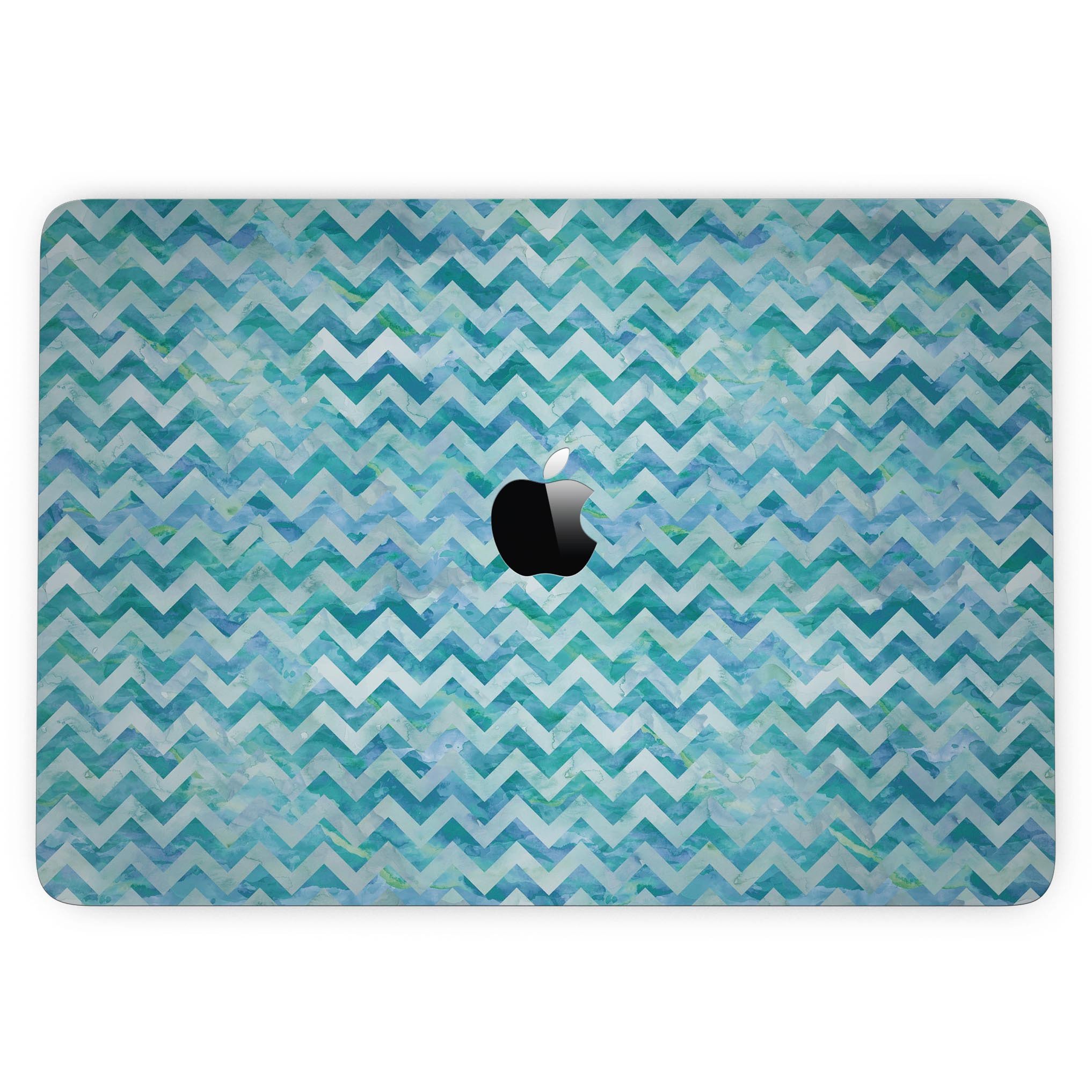 Aqua Basic Watercolor Chevron Pattern skin for MacBook Pro with Touch Bar, showcasing vibrant colors and stylish design.