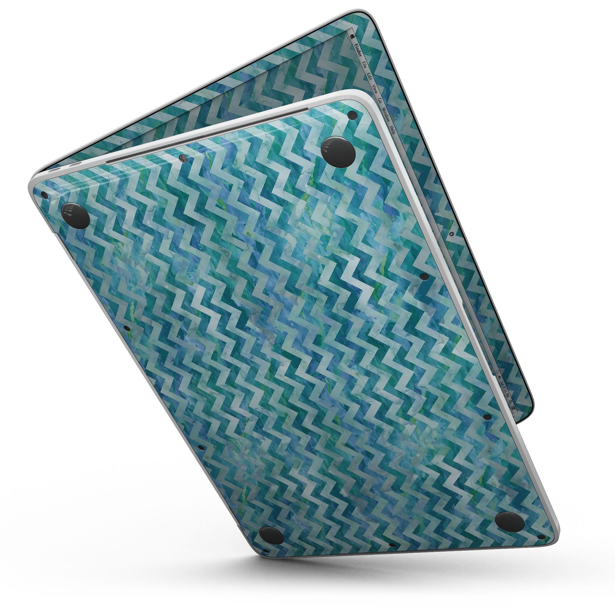 Aqua Basic Watercolor Chevron Pattern skin for MacBook Pro with Touch Bar, showcasing vibrant colors and stylish design.
