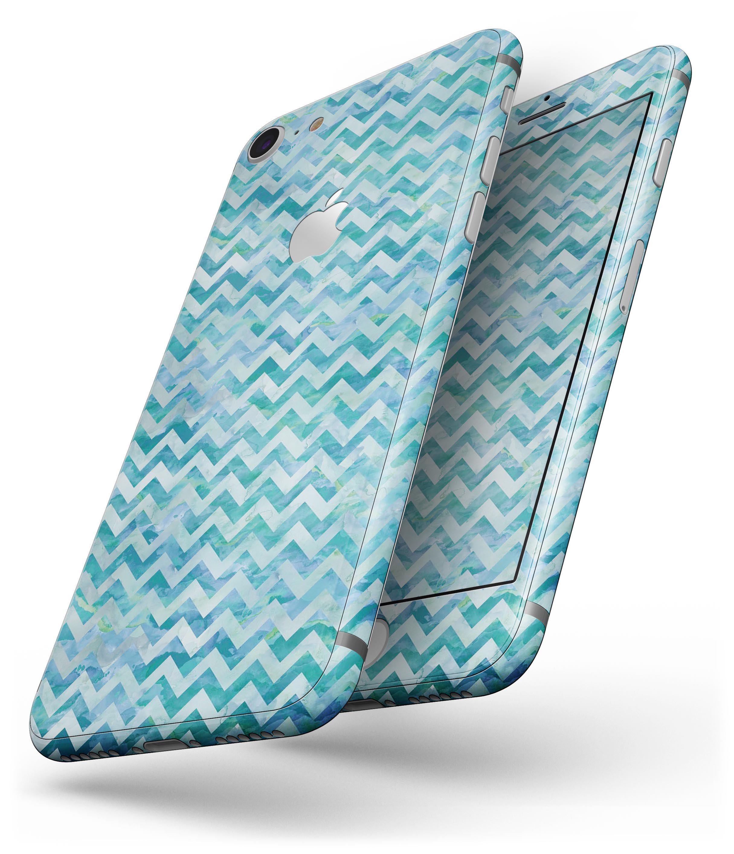 Aqua Basic Watercolor Chevron Pattern skin for iPhone 8 and 8 Plus, showcasing vibrant colors and stylish design.