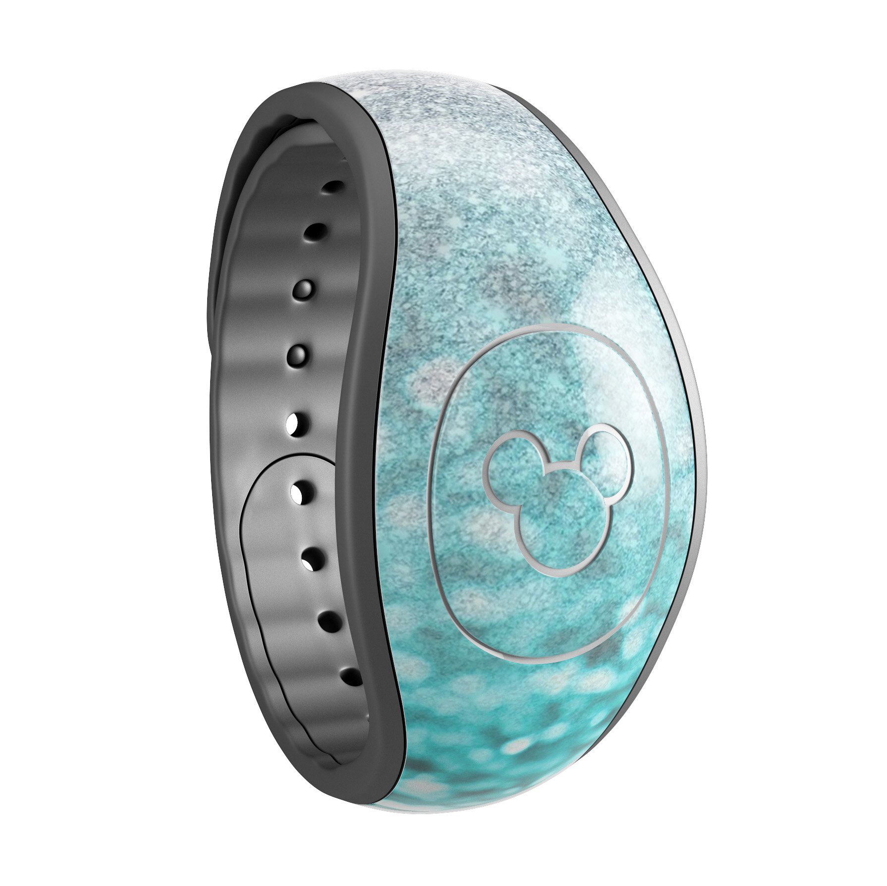 Aqua Blue & Silver Glimmer Fade decal skin wrap kit designed for Disney Magic Band, showcasing vibrant colors and a stylish fade effect.