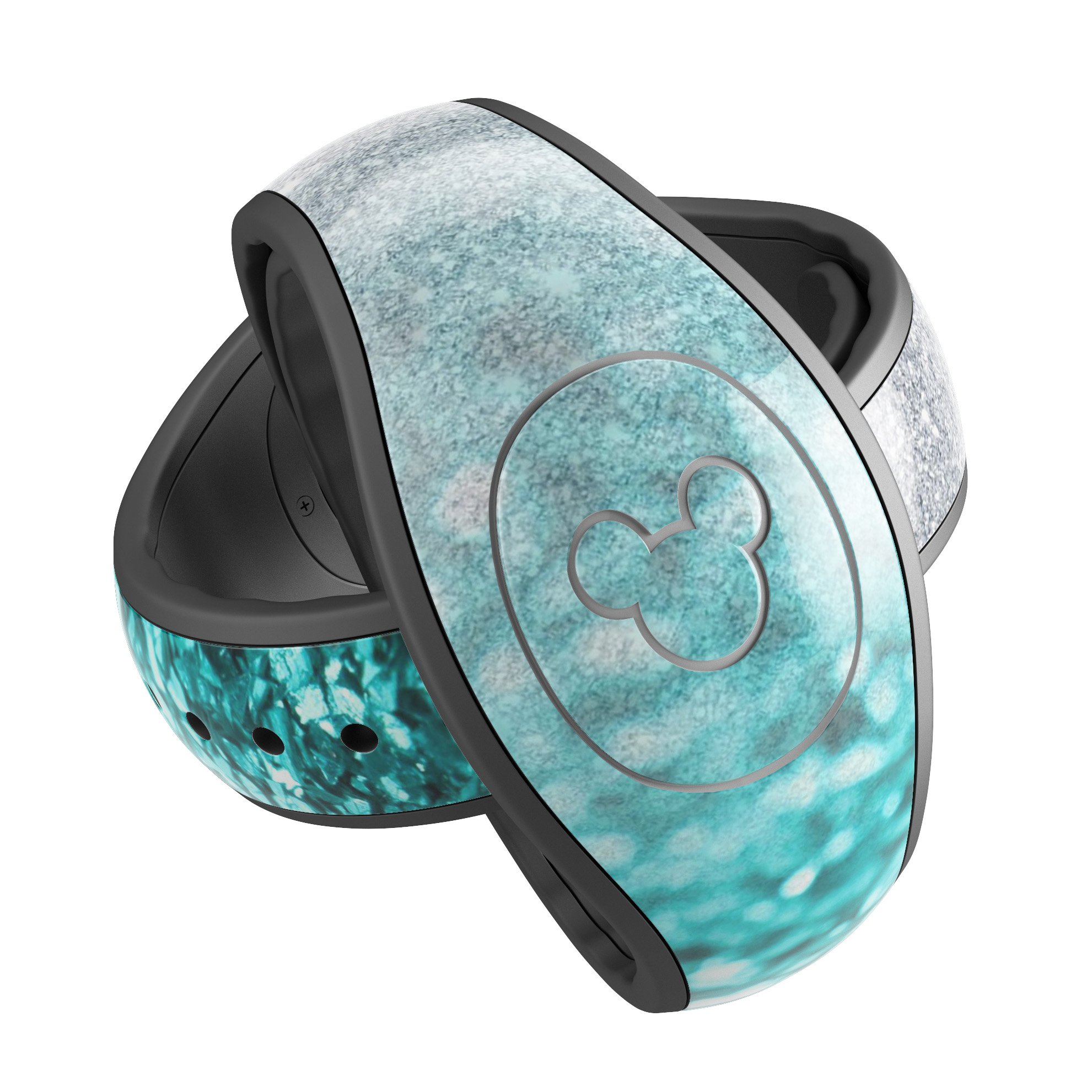 Aqua Blue & Silver Glimmer Fade decal skin wrap kit designed for Disney Magic Band, showcasing vibrant colors and a stylish fade effect.