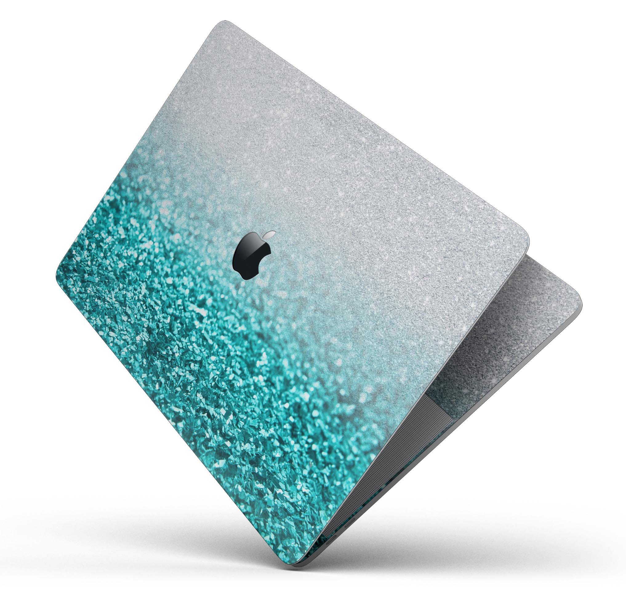 Aqua Blue & Silver Glimmer Fade skin decal wrap kit for MacBook, showcasing vibrant colors and sleek design.