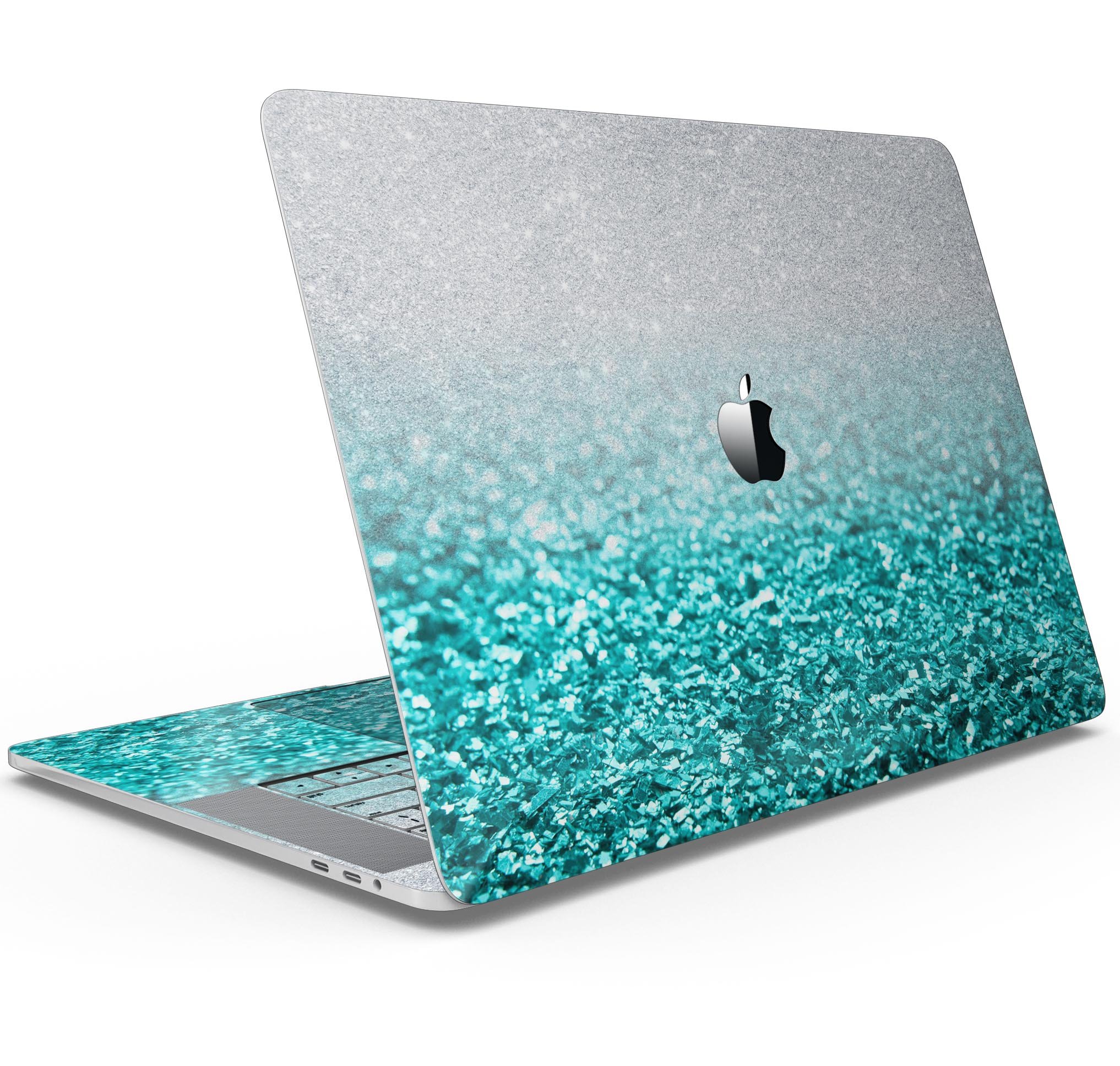 Aqua Blue & Silver Glimmer Fade skin decal wrap kit for MacBook, showcasing vibrant colors and sleek design.