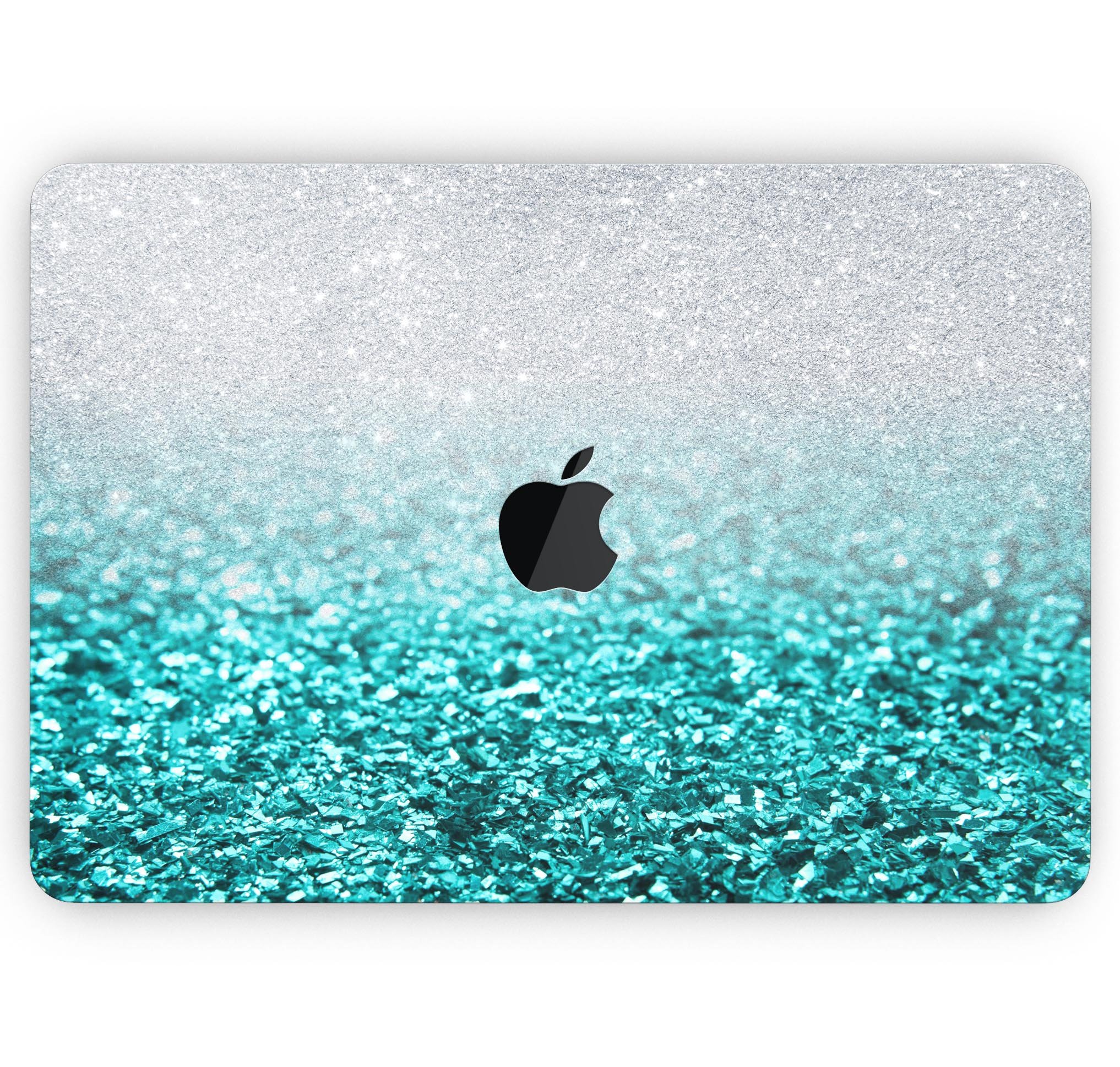 Aqua Blue & Silver Glimmer Fade skin decal wrap kit for MacBook, showcasing vibrant colors and sleek design.
