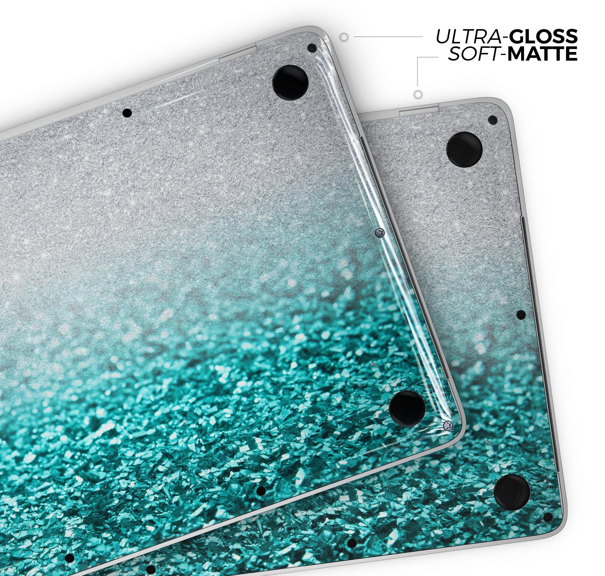 Aqua Blue & Silver Glimmer Fade skin decal wrap kit for MacBook, showcasing vibrant colors and sleek design.