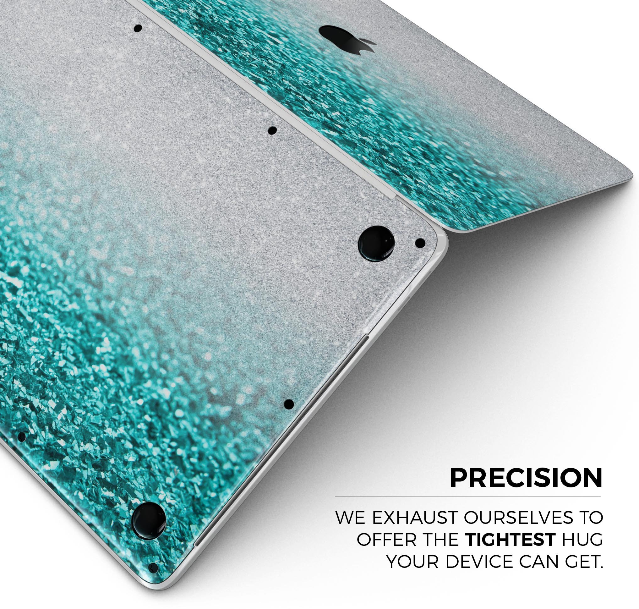 Aqua Blue & Silver Glimmer Fade skin decal wrap kit for MacBook, showcasing vibrant colors and sleek design.