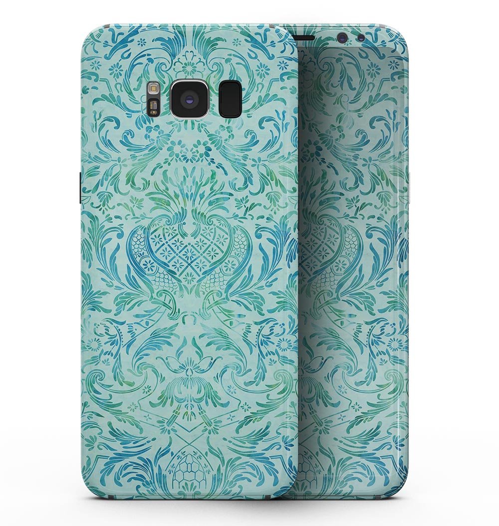 Aqua Damask v2 Watercolor Pattern skin for Samsung Galaxy S8, showcasing vibrant colors and intricate design.