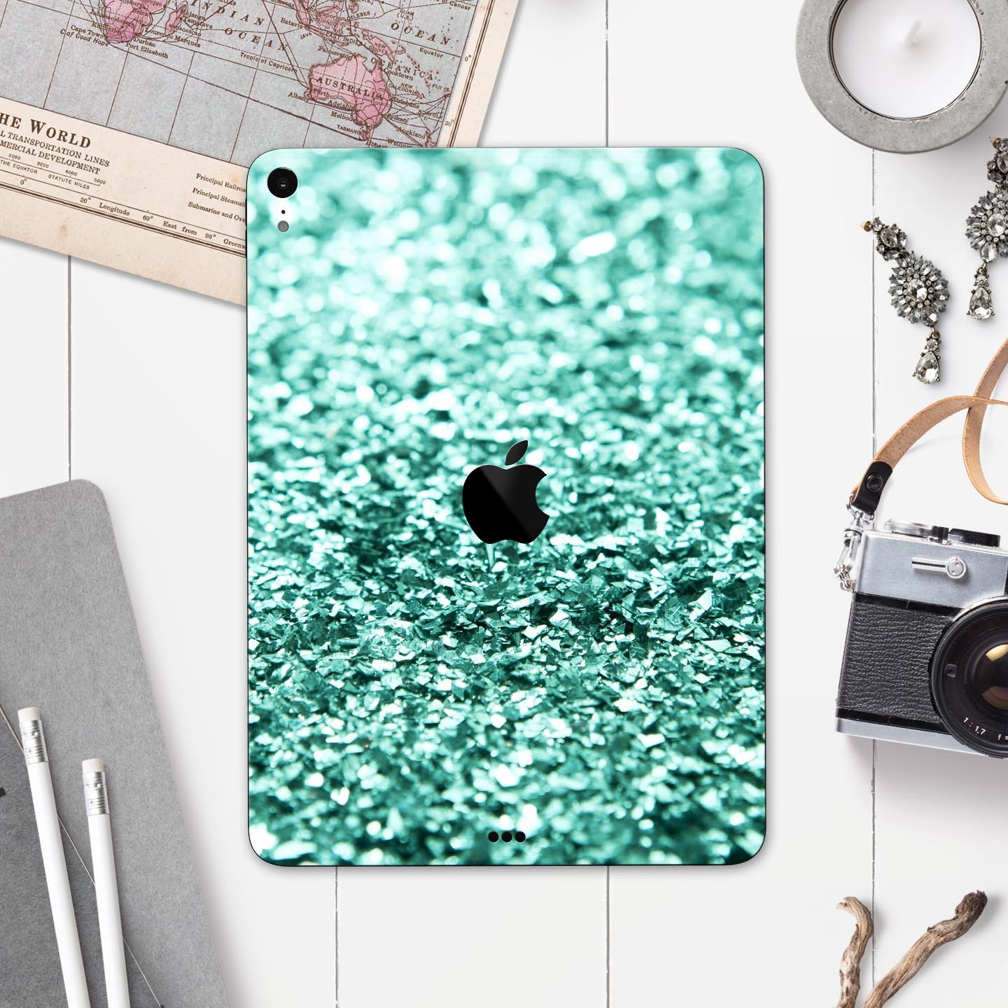 Aqua Green Glimmer Full Body Skin Decal for Apple iPad Pro, showcasing vibrant color and sleek design.