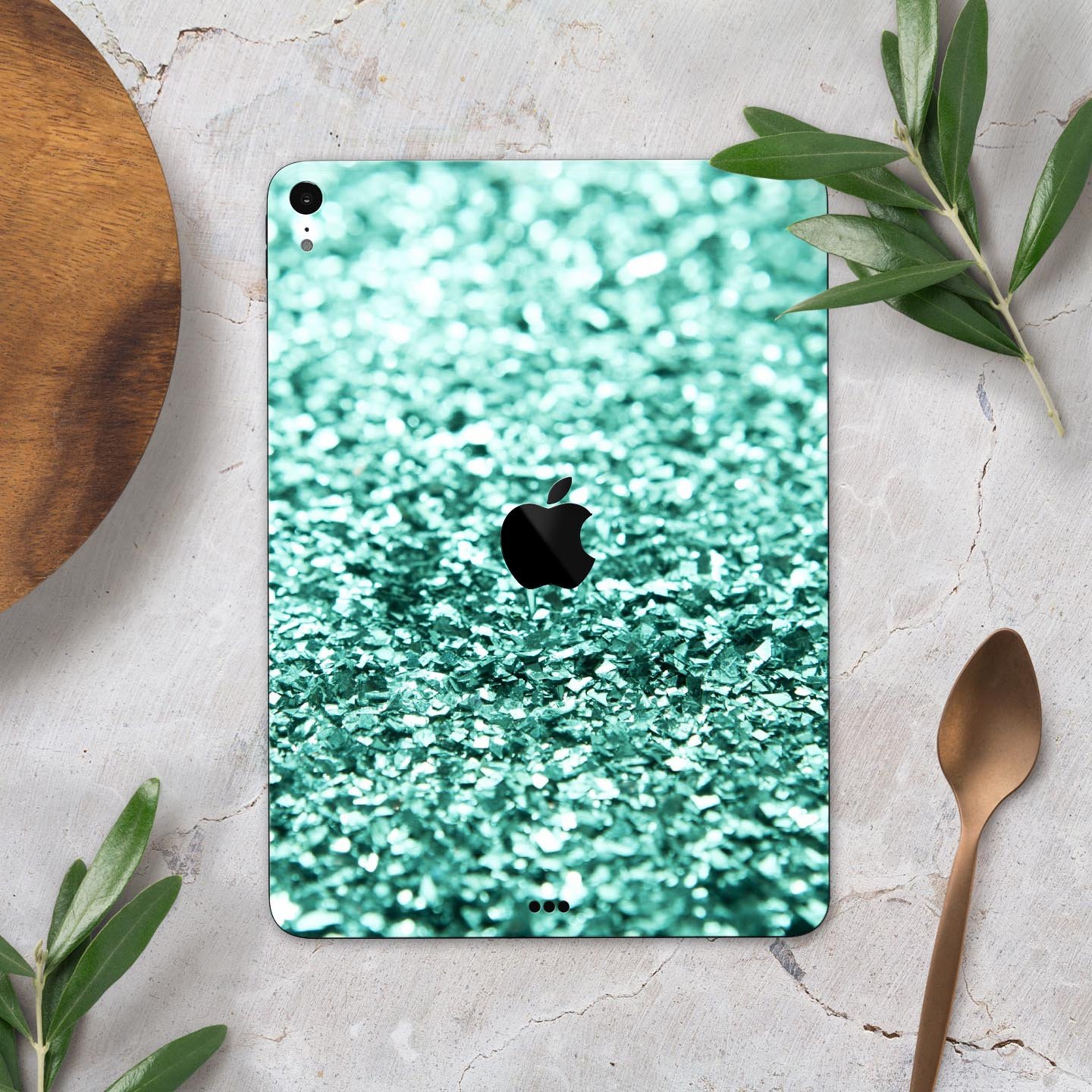 Aqua Green Glimmer Full Body Skin Decal for Apple iPad Pro, showcasing vibrant color and sleek design.