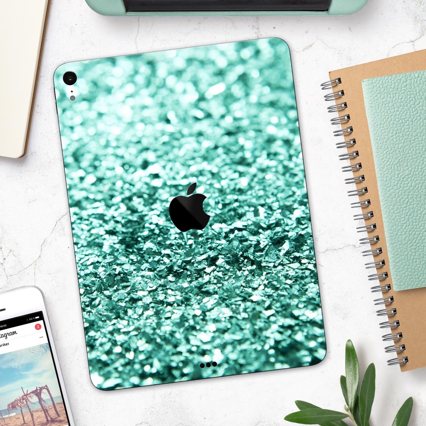 Aqua Green Glimmer Full Body Skin Decal for Apple iPad Pro, showcasing vibrant color and sleek design.