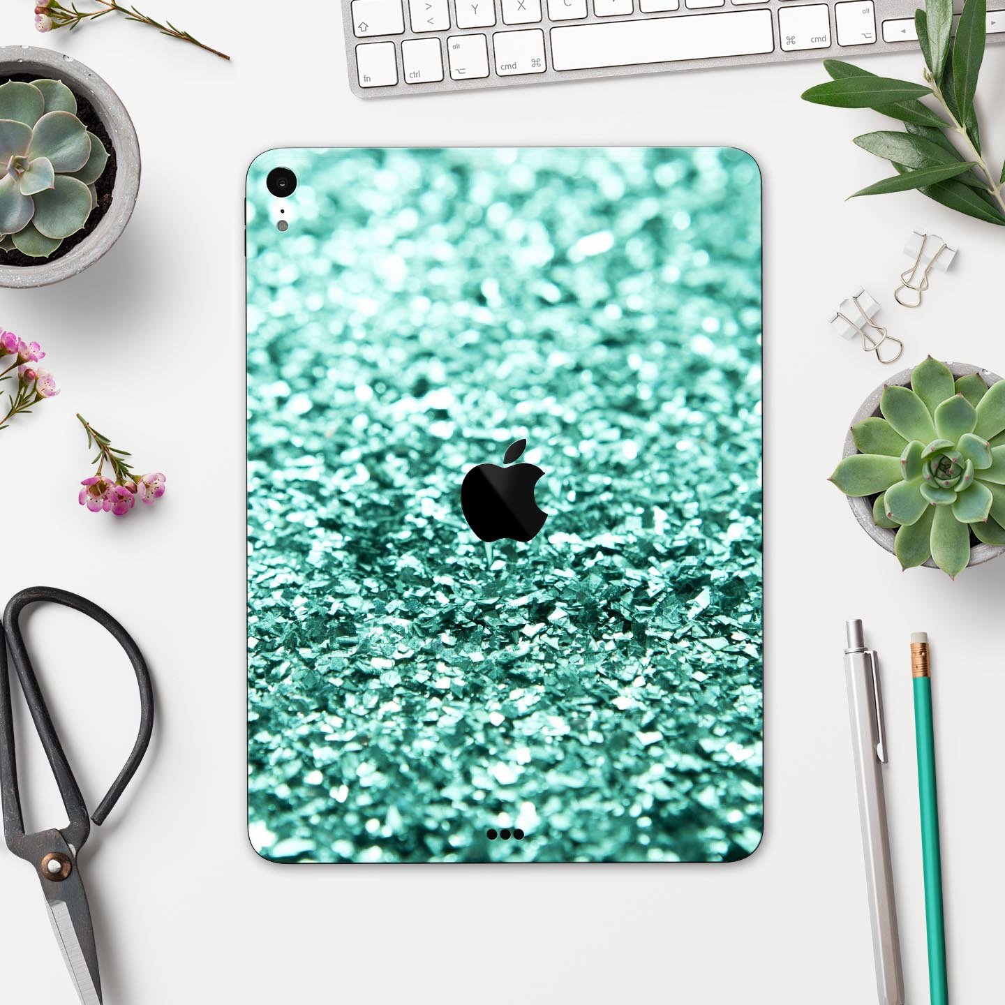 Aqua Green Glimmer Full Body Skin Decal for Apple iPad Pro, showcasing vibrant color and sleek design.