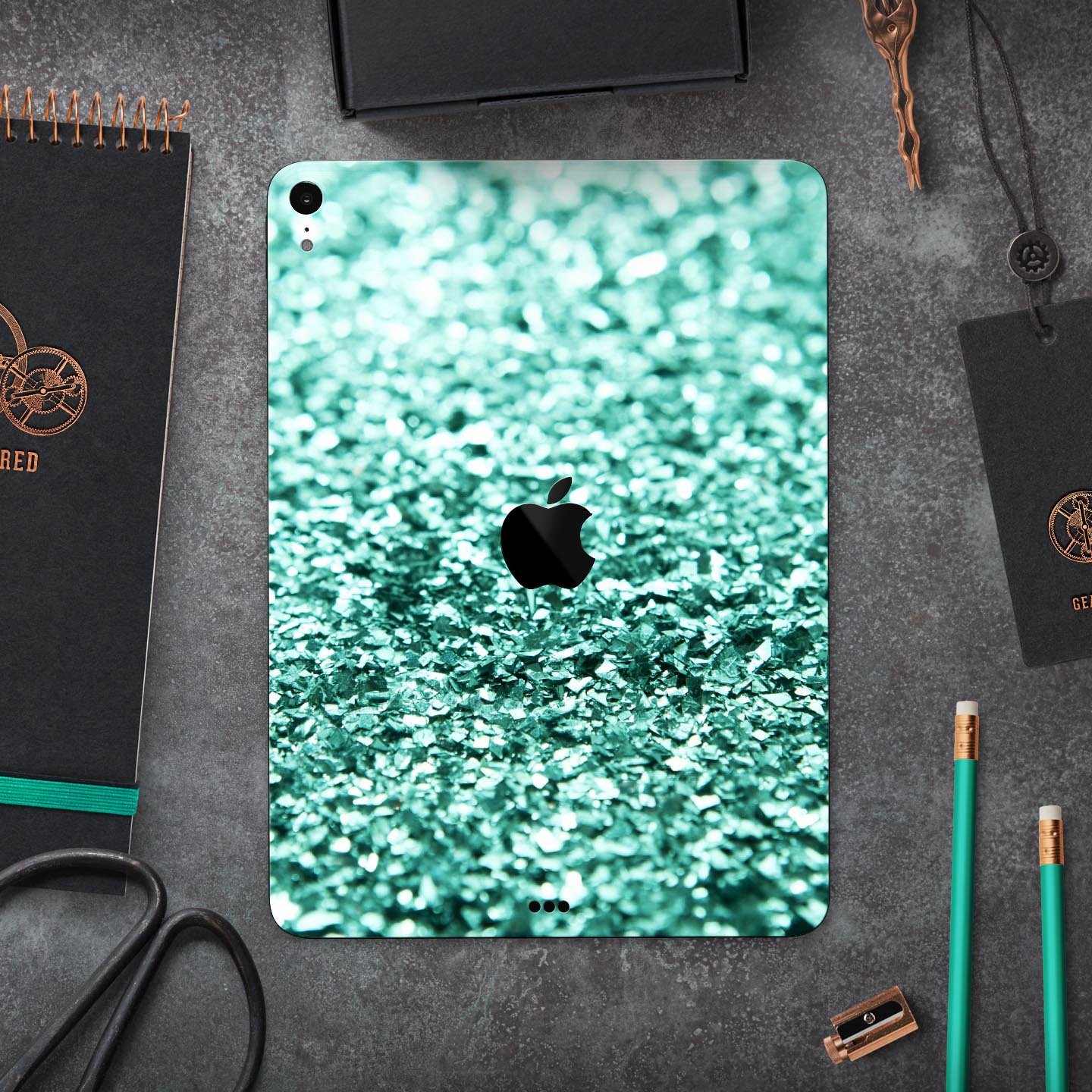 Aqua Green Glimmer Full Body Skin Decal for Apple iPad Pro, showcasing vibrant color and sleek design.