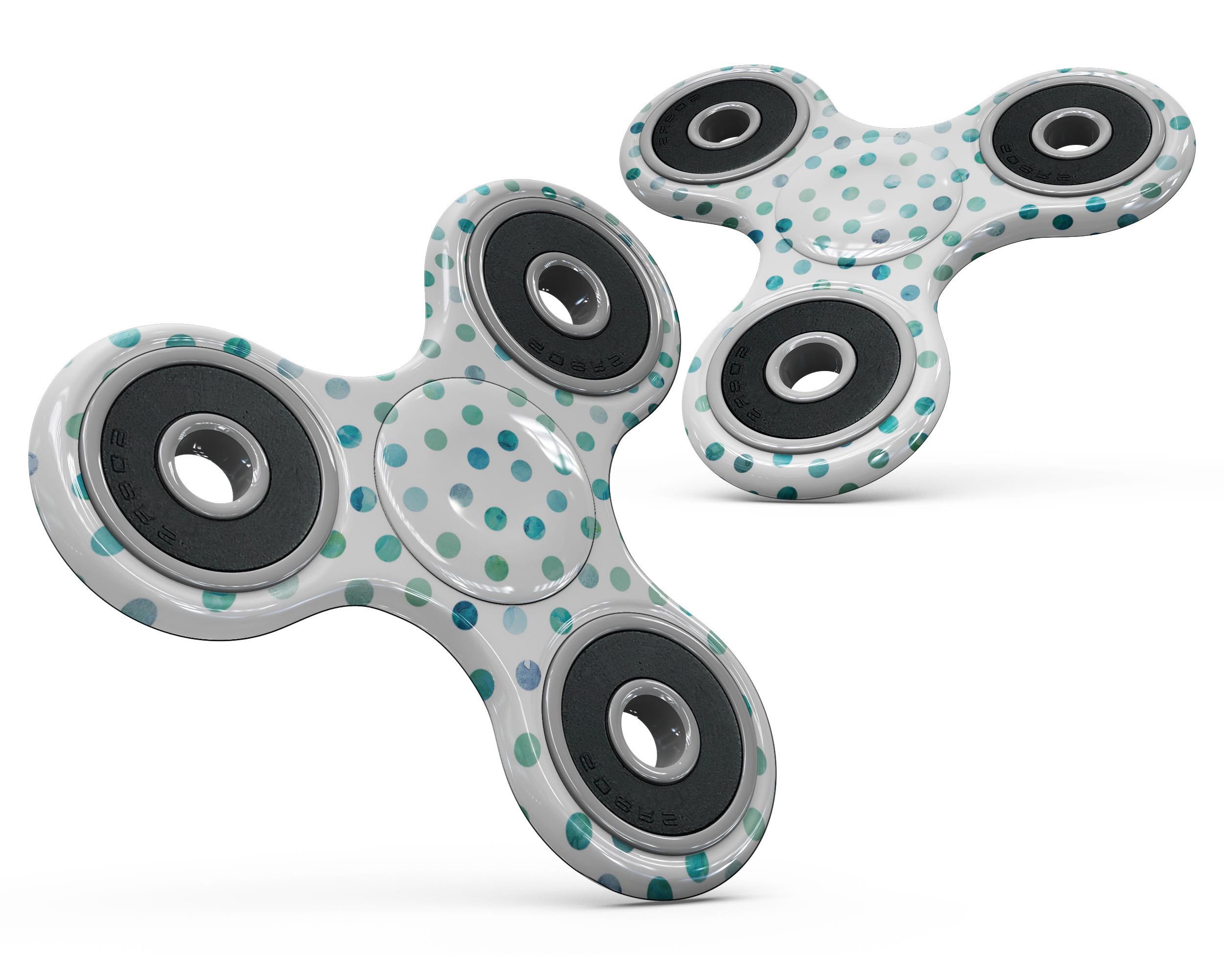 Aqua watercolor dots skin kit for fidget spinner, showcasing vibrant colors and full-body coverage design.