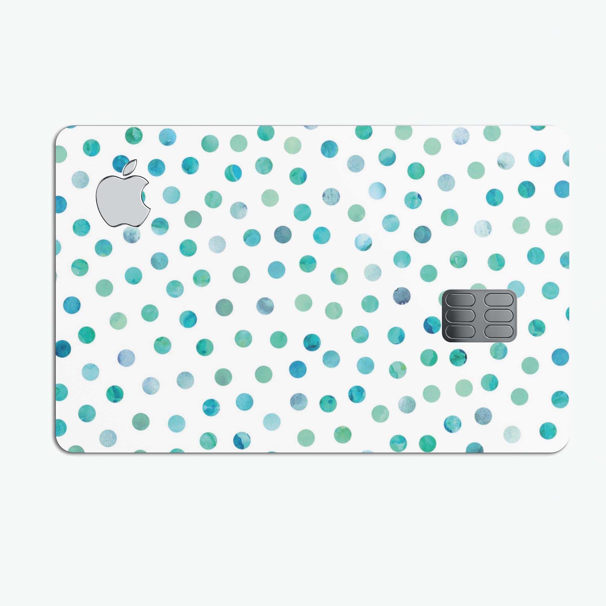 Aqua Watercolor Dots skin for Apple Card, showcasing vibrant colors and a protective design.