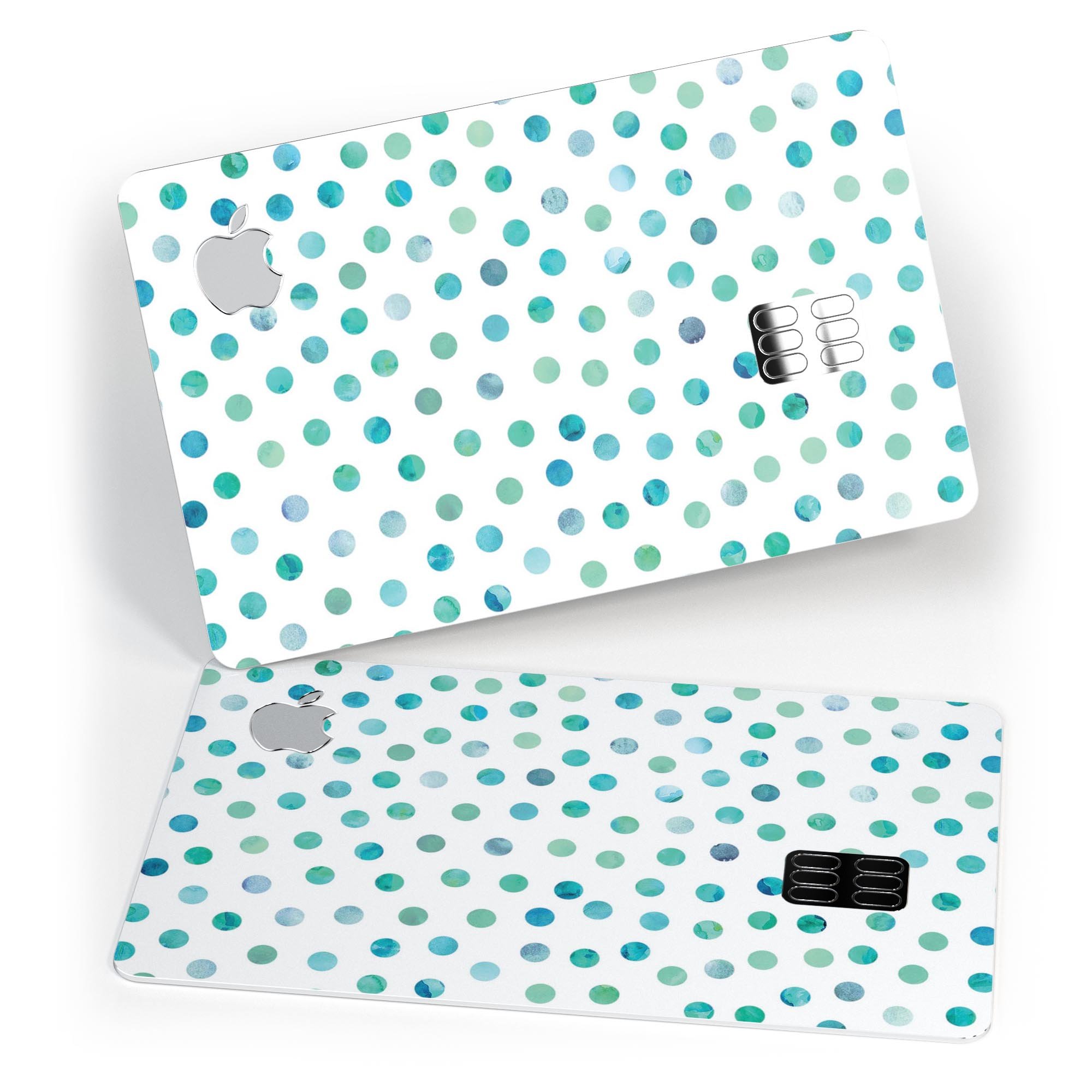 Aqua Watercolor Dots skin for Apple Card, showcasing vibrant colors and a protective design.