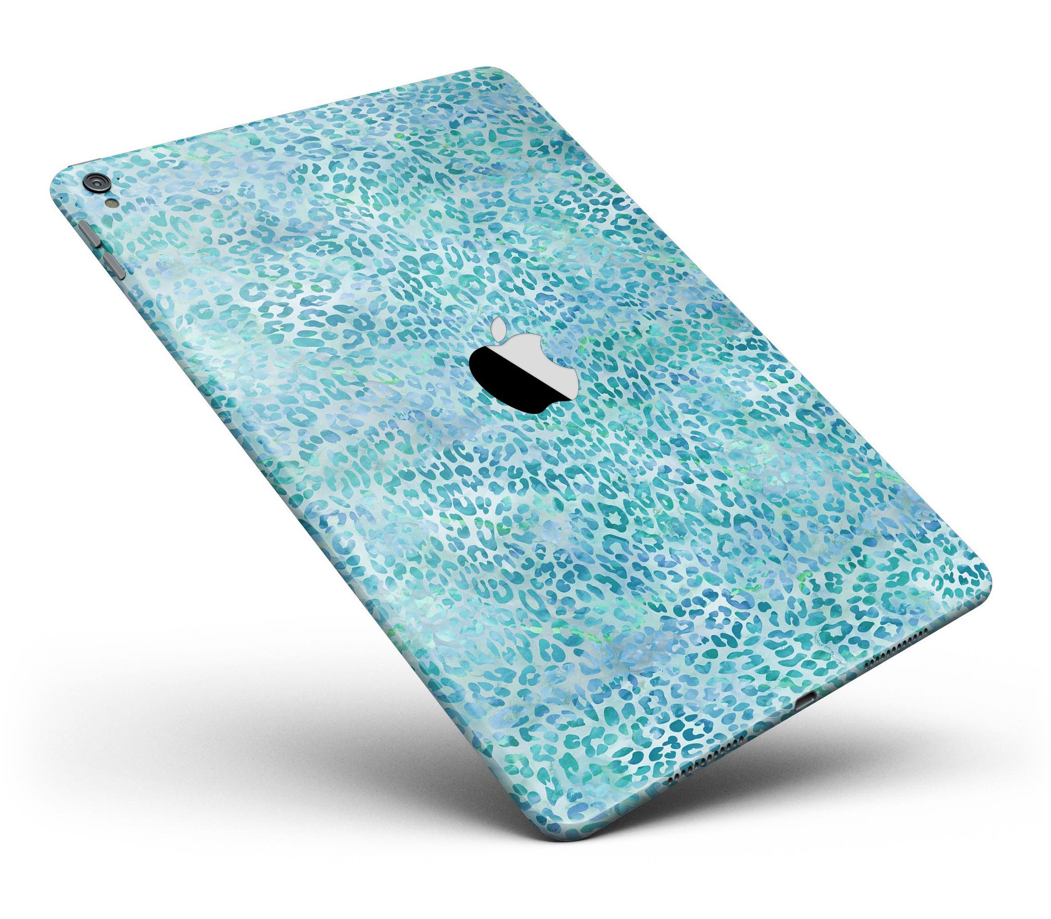 Aqua Watercolor Leopard Pattern Full Body Skin for iPad Pro, showcasing vibrant colors and stylish design.