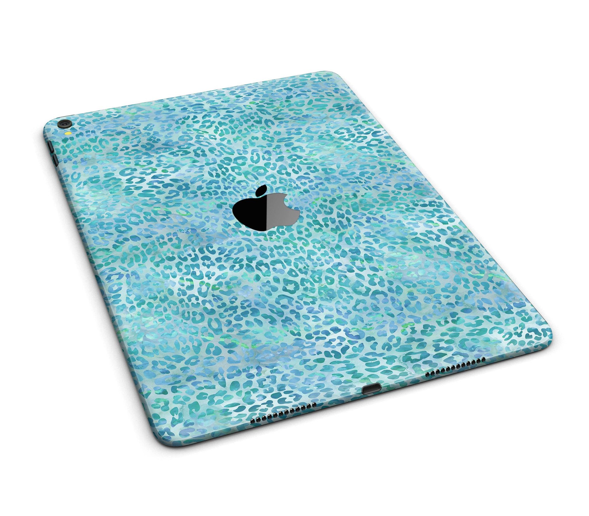 Aqua Watercolor Leopard Pattern Full Body Skin for iPad Pro, showcasing vibrant colors and stylish design.