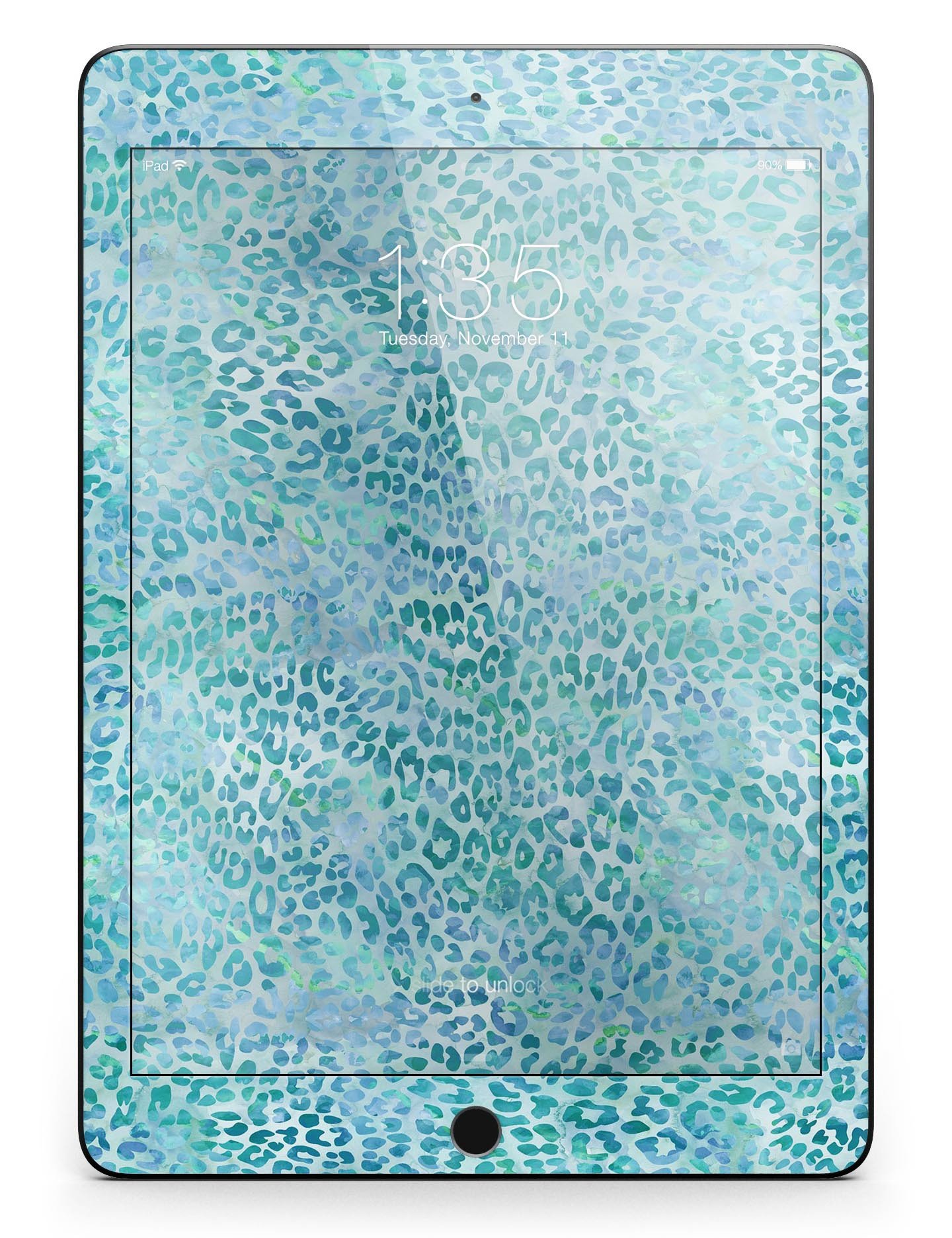 Aqua Watercolor Leopard Pattern Full Body Skin for iPad Pro, showcasing vibrant colors and stylish design.