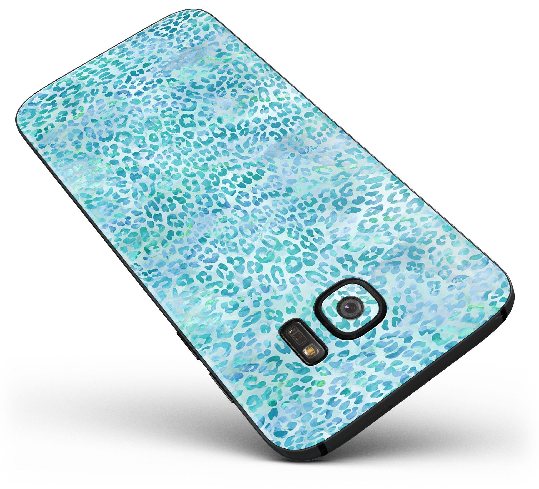 Aqua Watercolor Leopard Pattern skin kit for Samsung Galaxy S7 and S7 Edge, showcasing vibrant colors and stylish design.