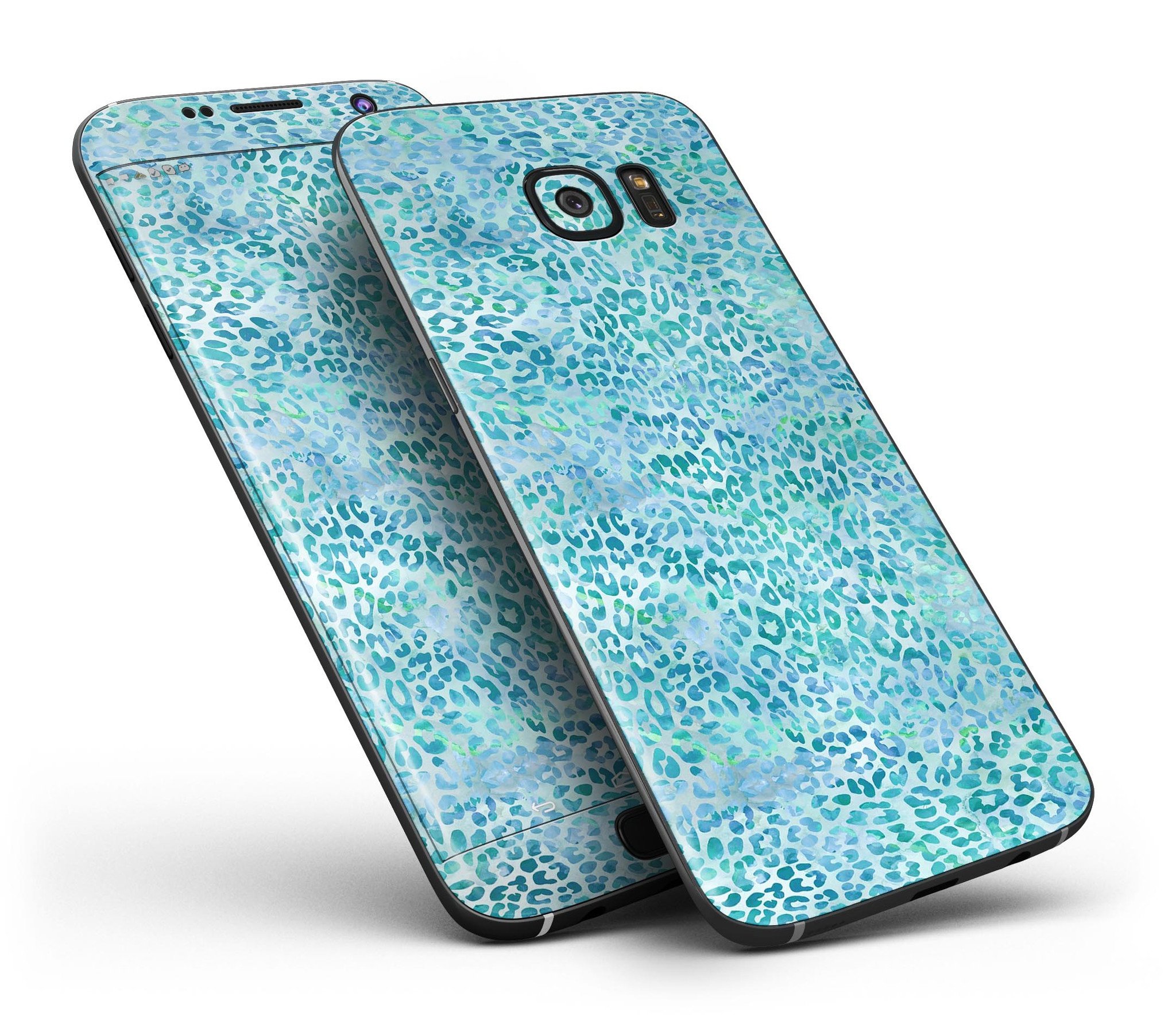 Aqua Watercolor Leopard Pattern skin kit for Samsung Galaxy S7 and S7 Edge, showcasing vibrant colors and stylish design.