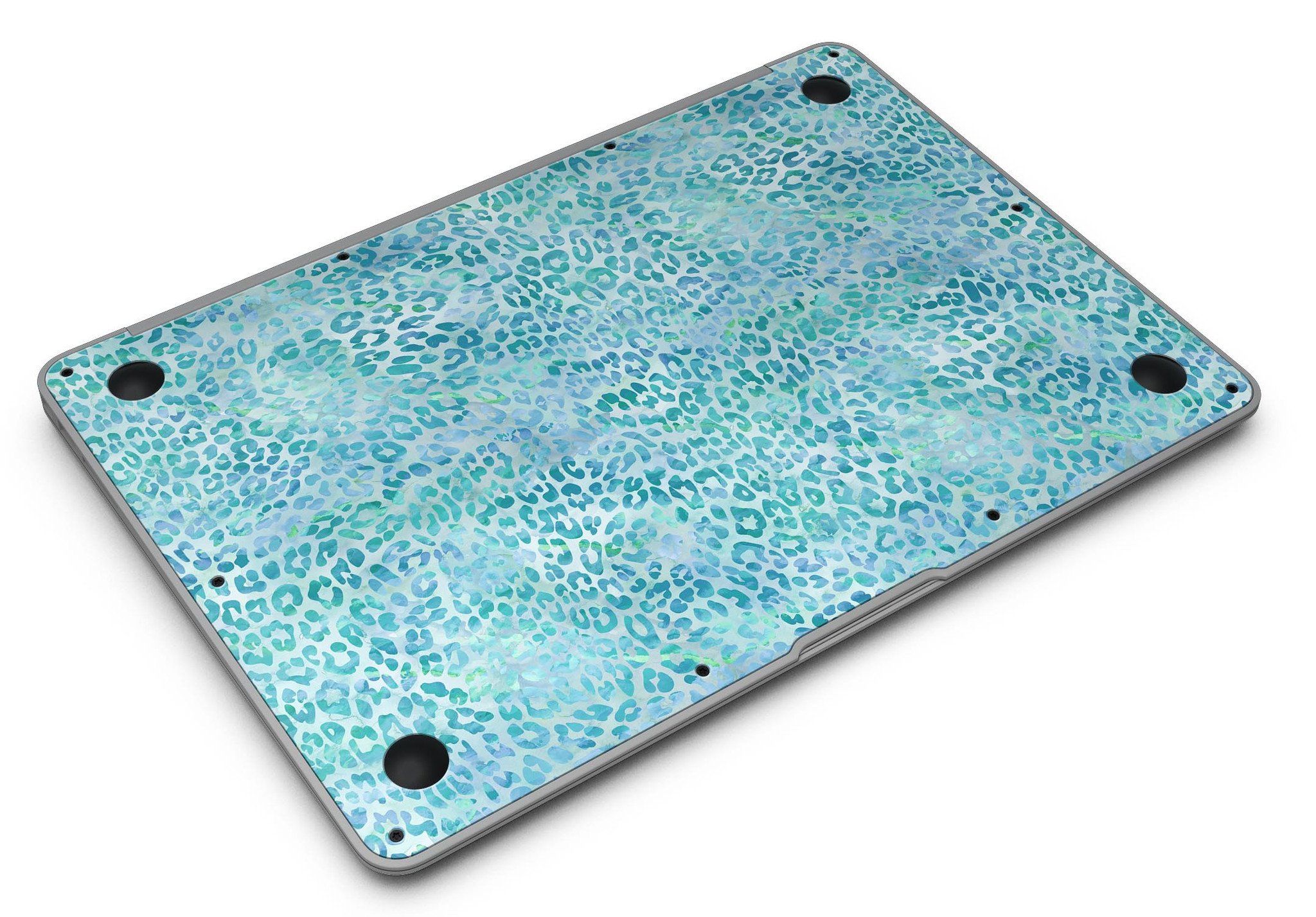 Aqua Watercolor Leopard Pattern skin for MacBook Air, showcasing vibrant colors and unique design on a sleek laptop.