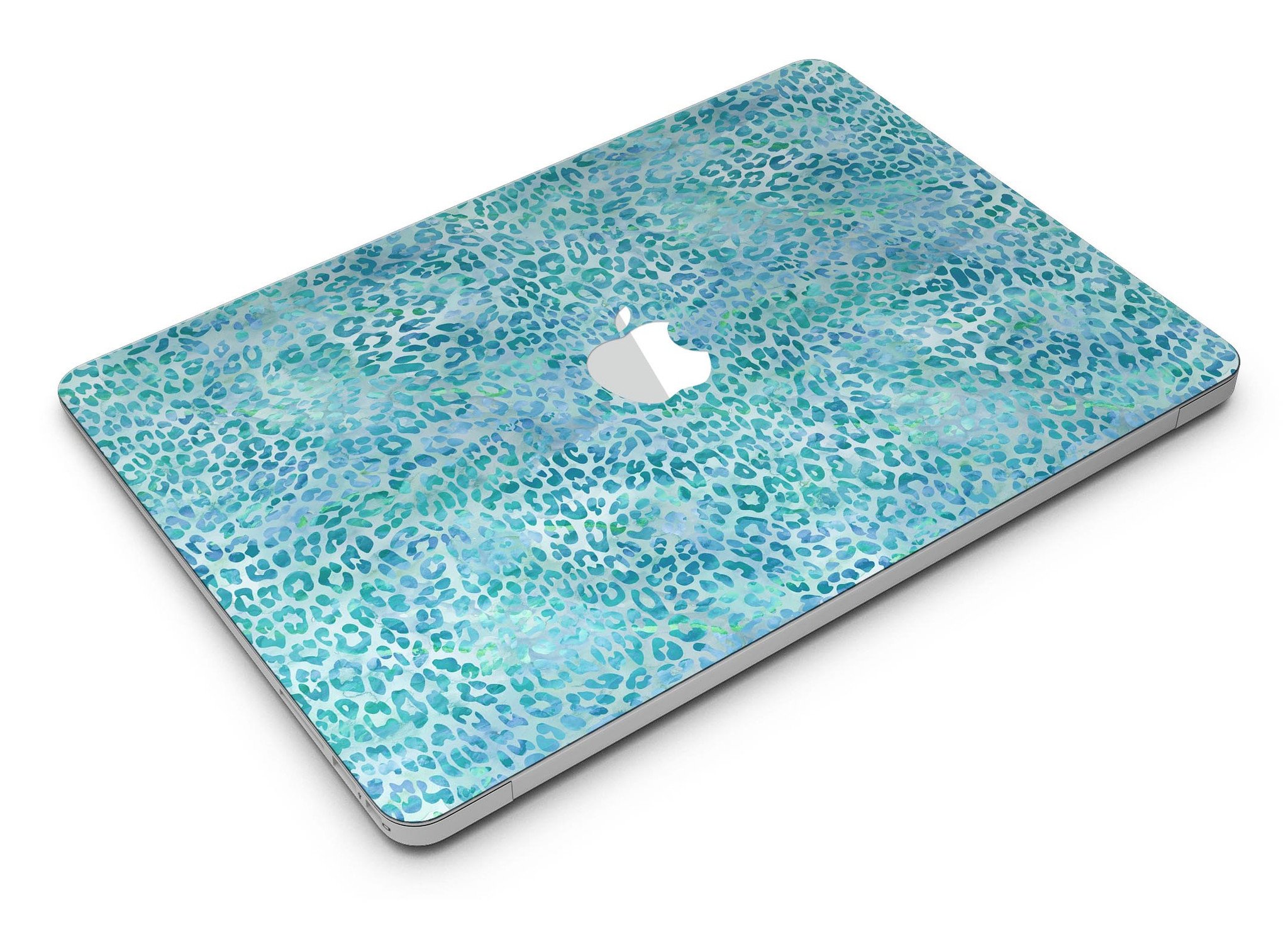 Aqua Watercolor Leopard Pattern skin for MacBook Air, showcasing vibrant colors and unique design on a sleek laptop.