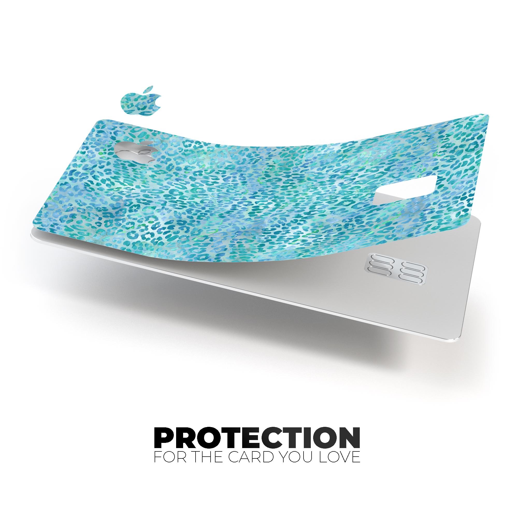 Aqua Watercolor Leopard Pattern skin for Apple Card, showcasing vibrant colors and stylish design.